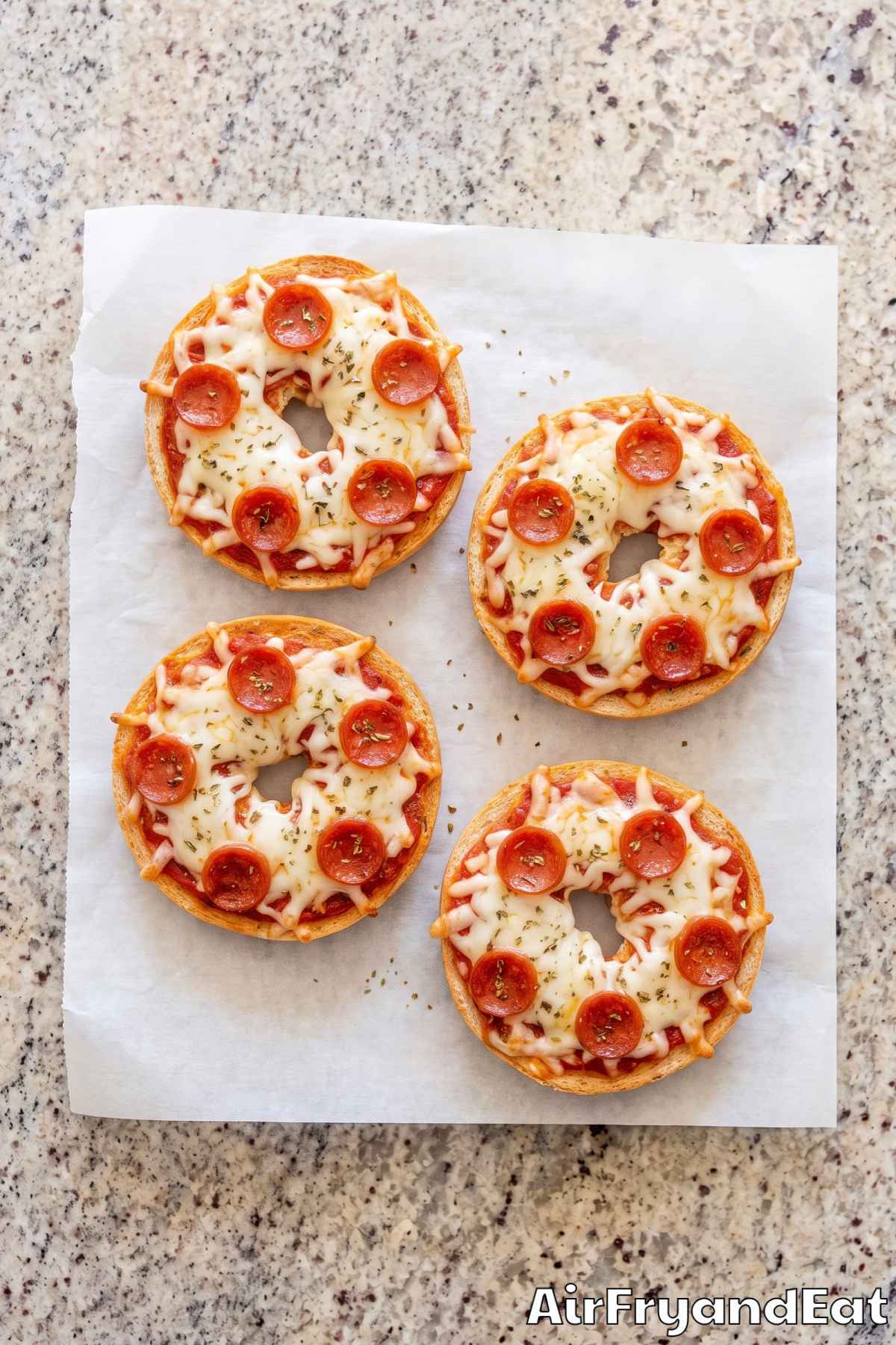Warm pepperoni pizza bagels