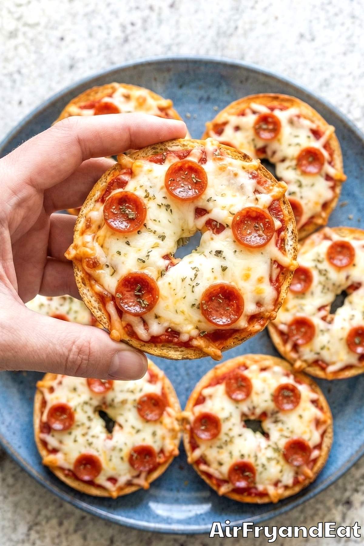 Hearty air fryer pepperoni pizza bagel halves