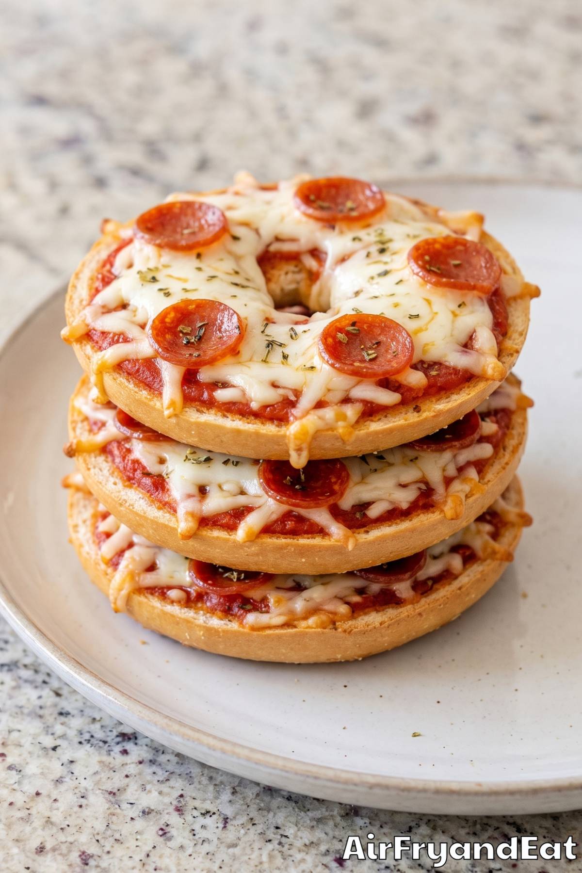 Cheesy pizza bagels from air fryer