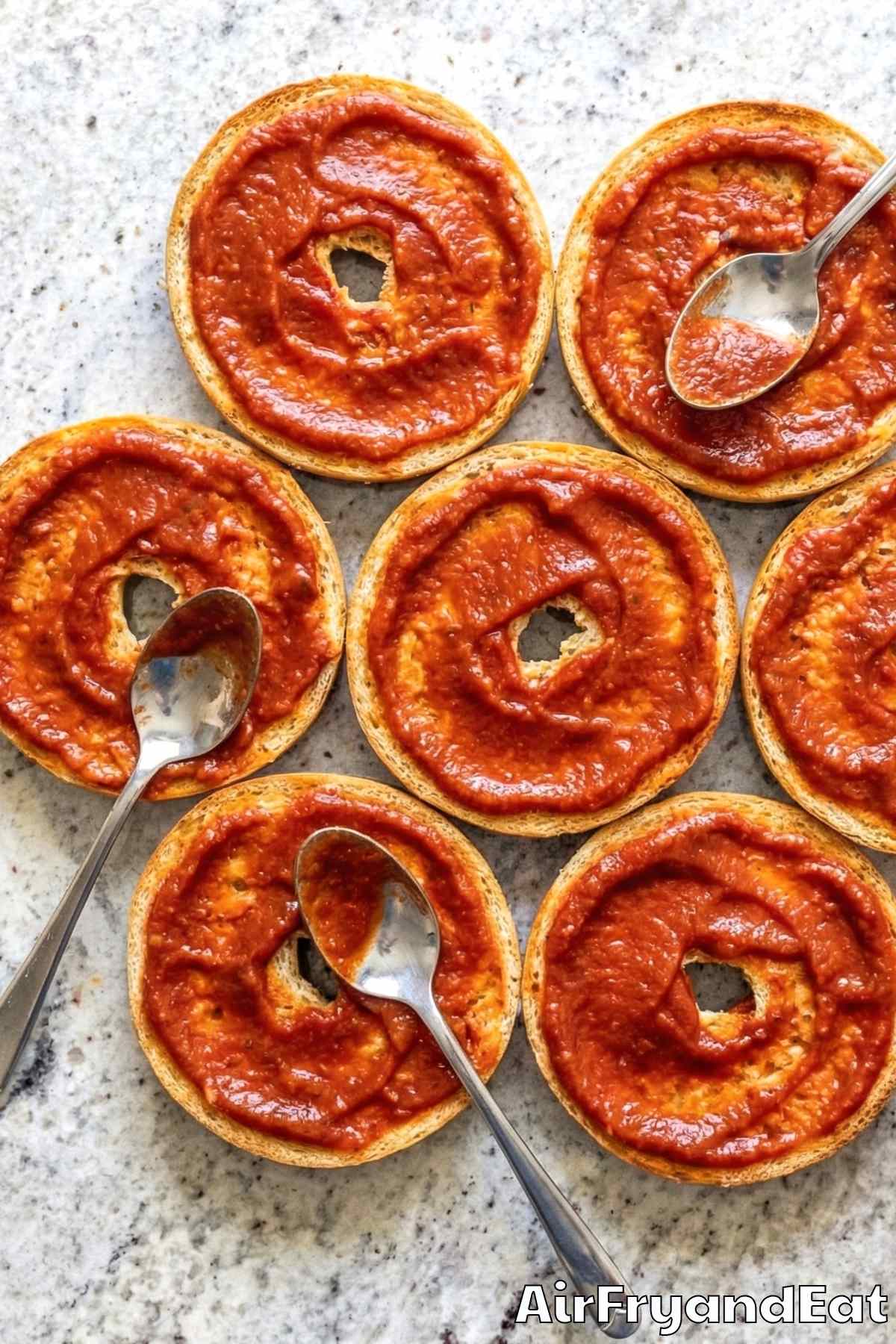 Air Fryer Pepperoni Pizza Bagel Halves Step 2