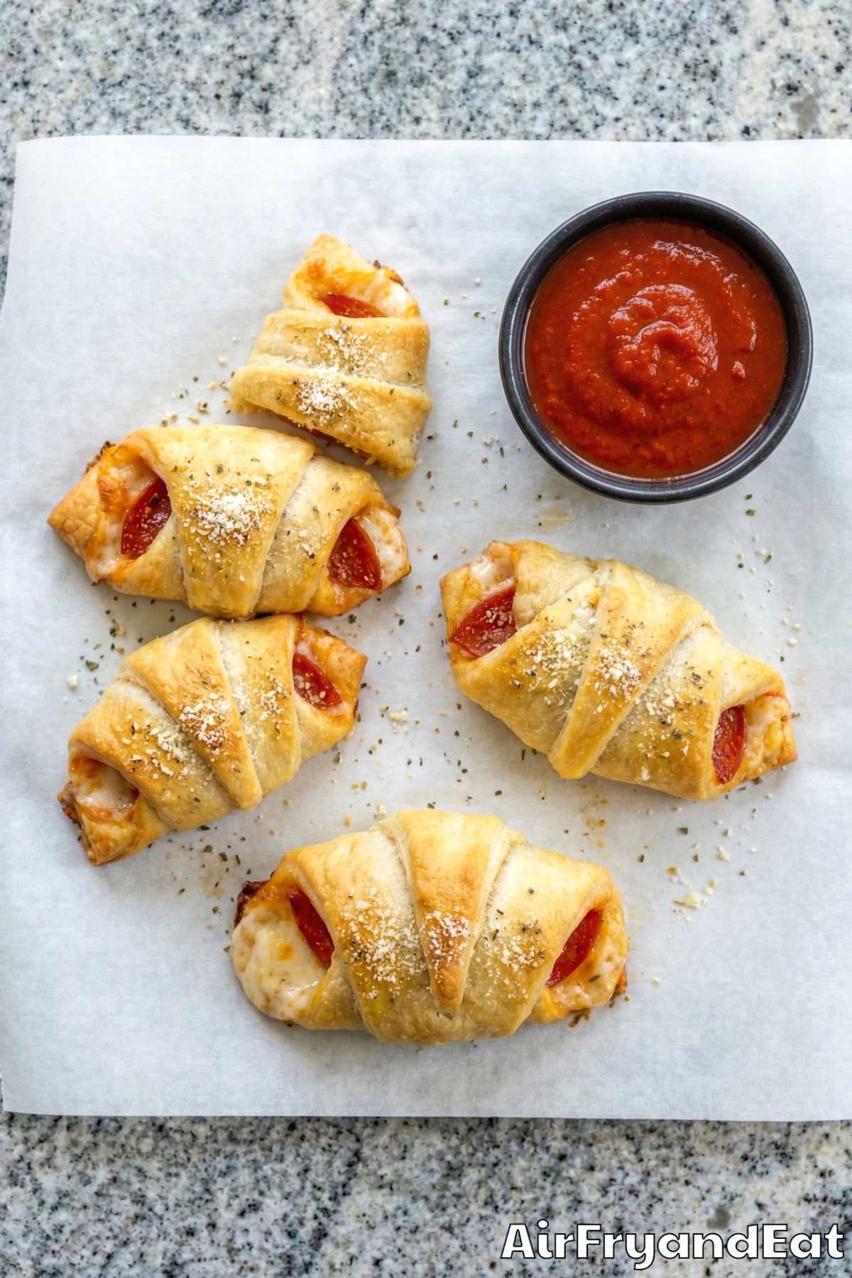 Warm air fryer pepperoni pizza rolls