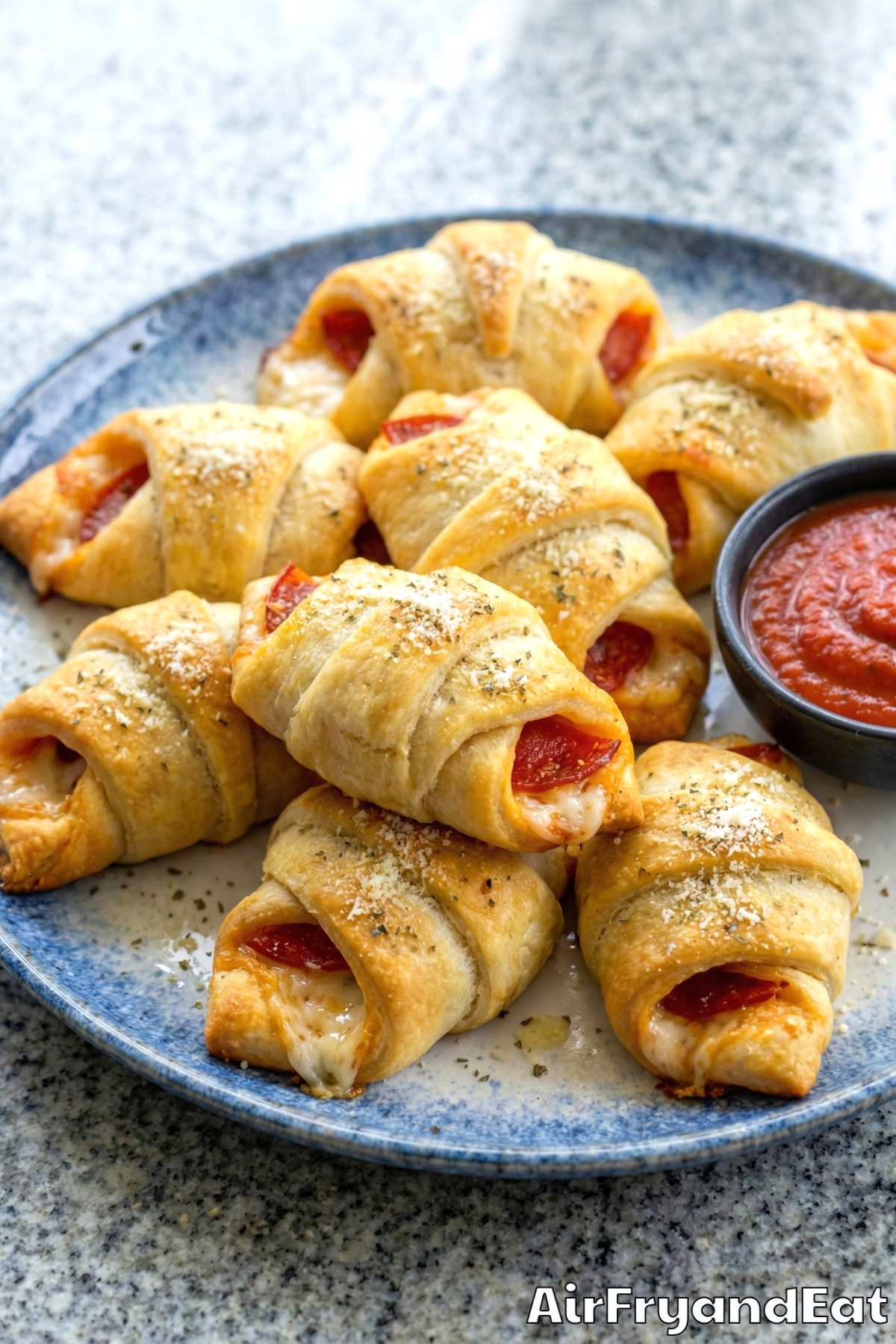 Cheesy air fryer pepperoni pizza rolls