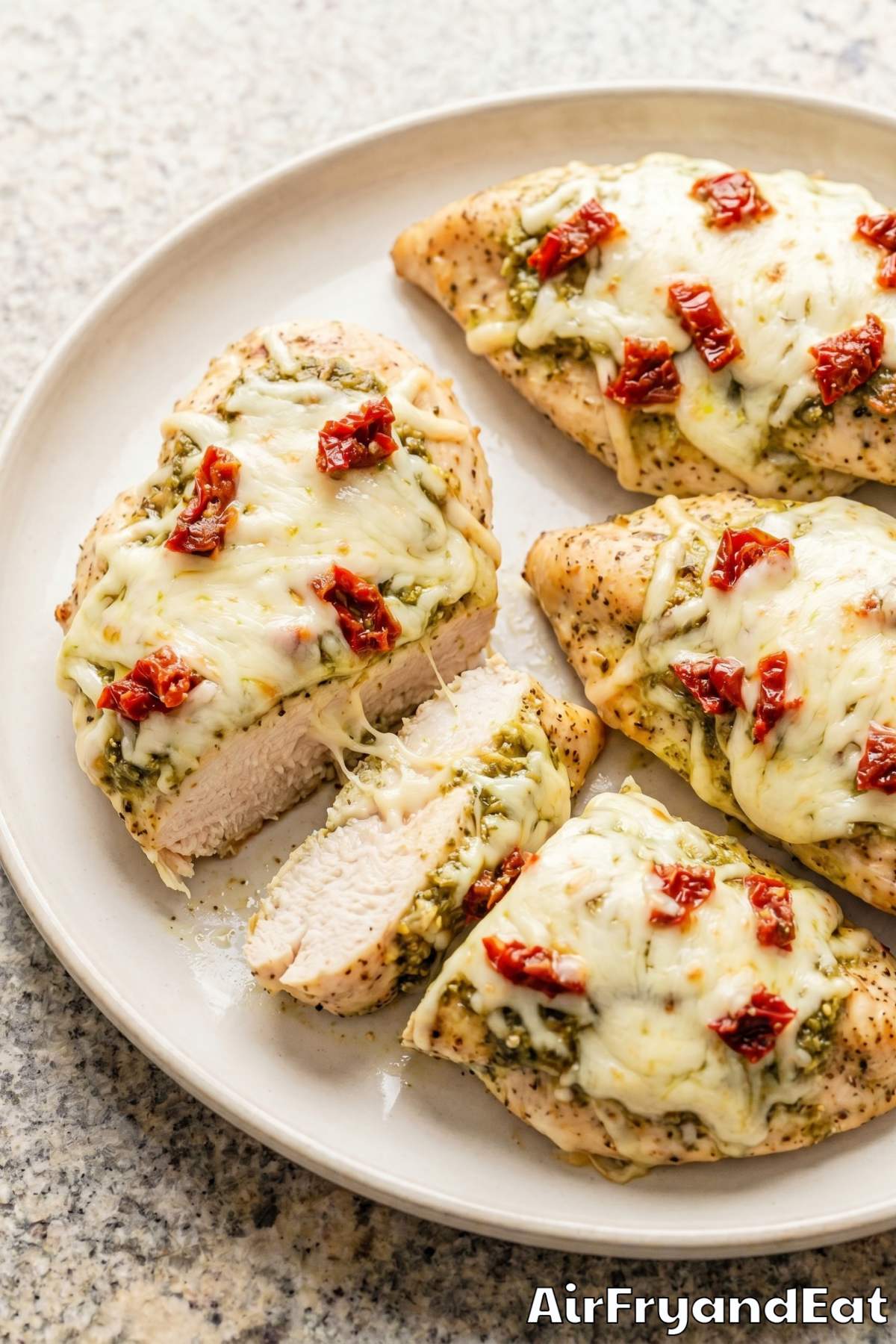 Herby air fryer pesto chicken sliced