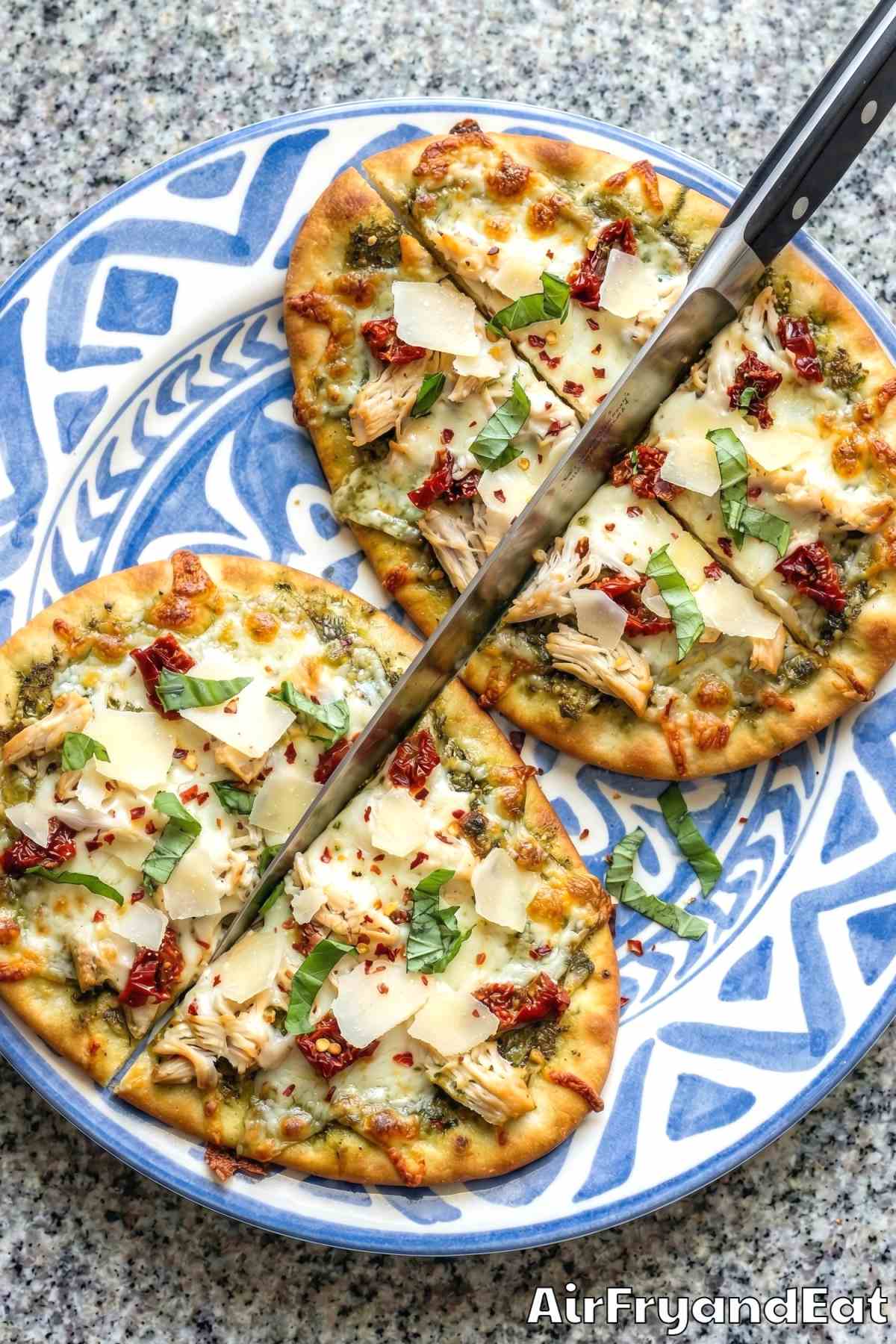 Simple air fryer pesto chicken flatbread