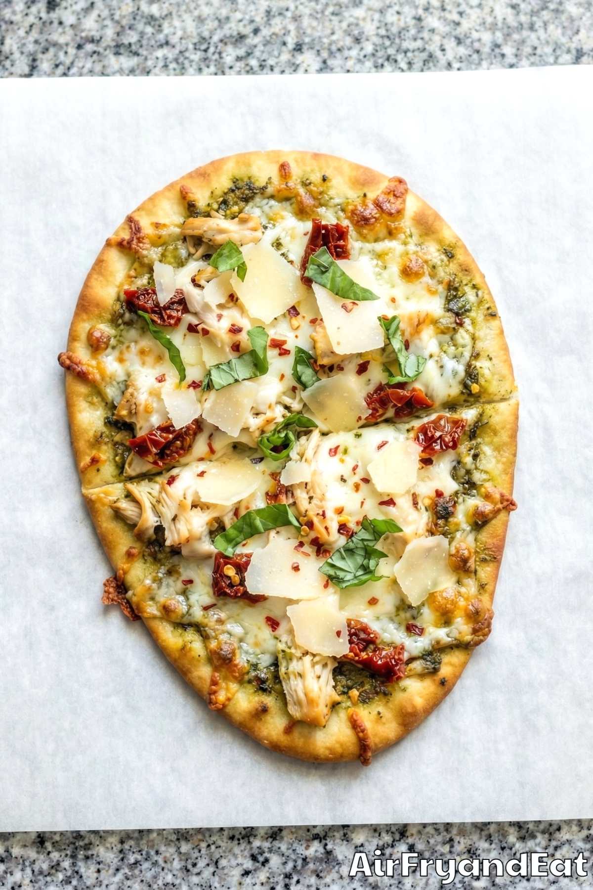 Easy air fryer pesto chicken flatbread