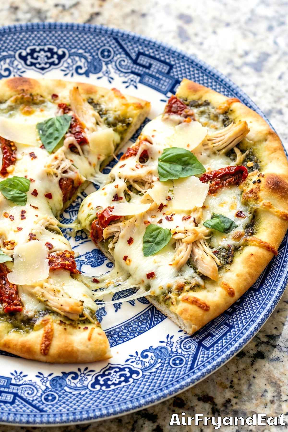 Herby air fryer pesto chicken flatbread