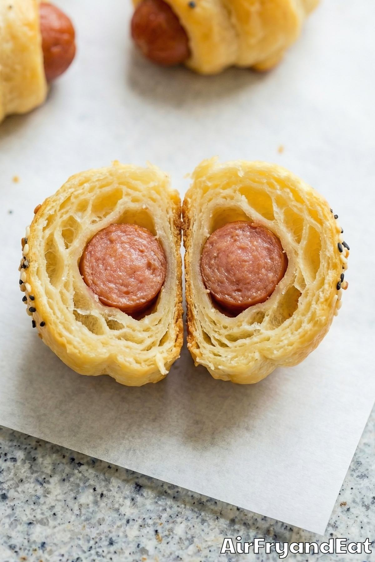 Warm air fryer pigs in a blanket on plate