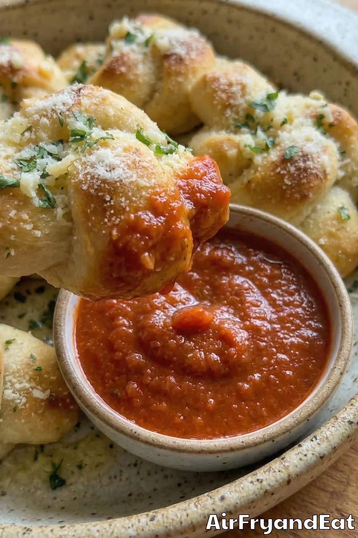 Easy air fryer pizza dough knots with garlic butter