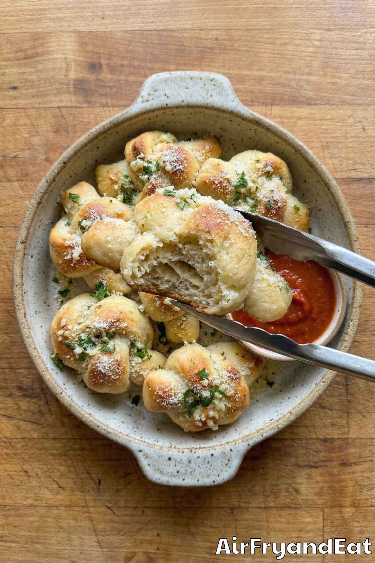 Irresistible air fryer pizza dough knots close up