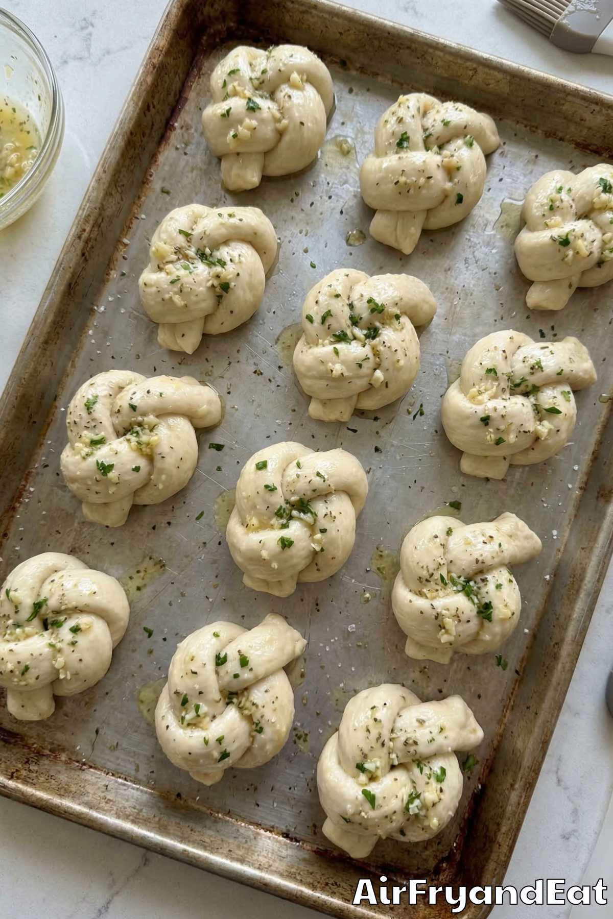 Air Fryer Pizza Dough Knots with Garlic Butter Step 3