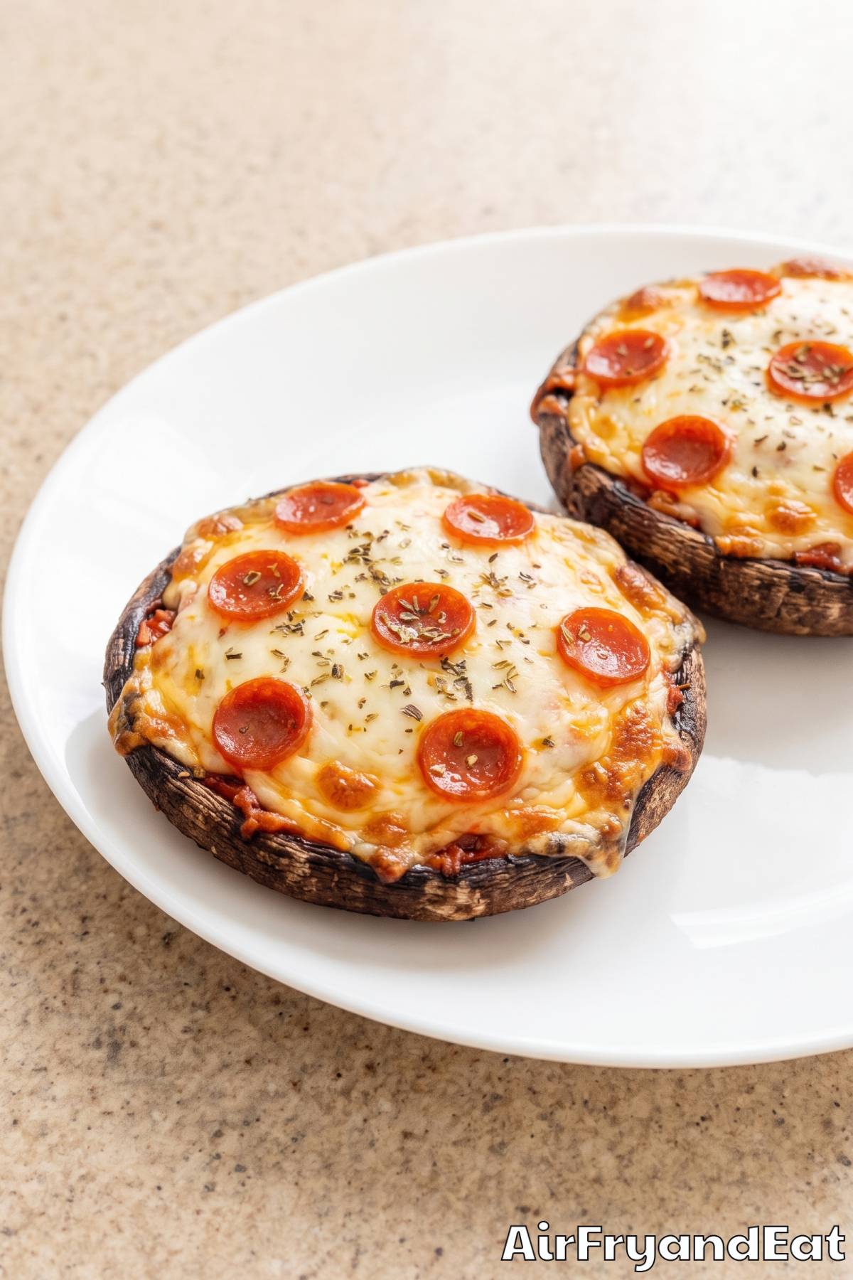 Air fryer pizza stuffed portobello mushrooms