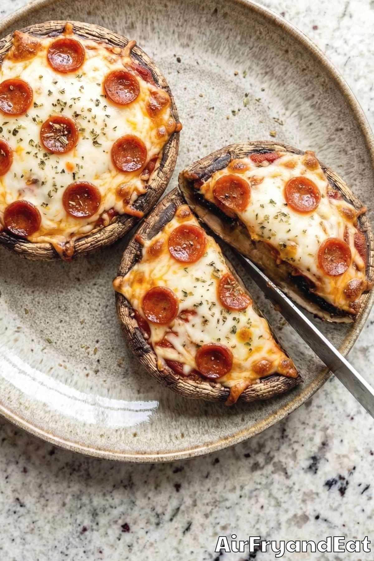 Hearty air fryer pizza stuffed portobellos