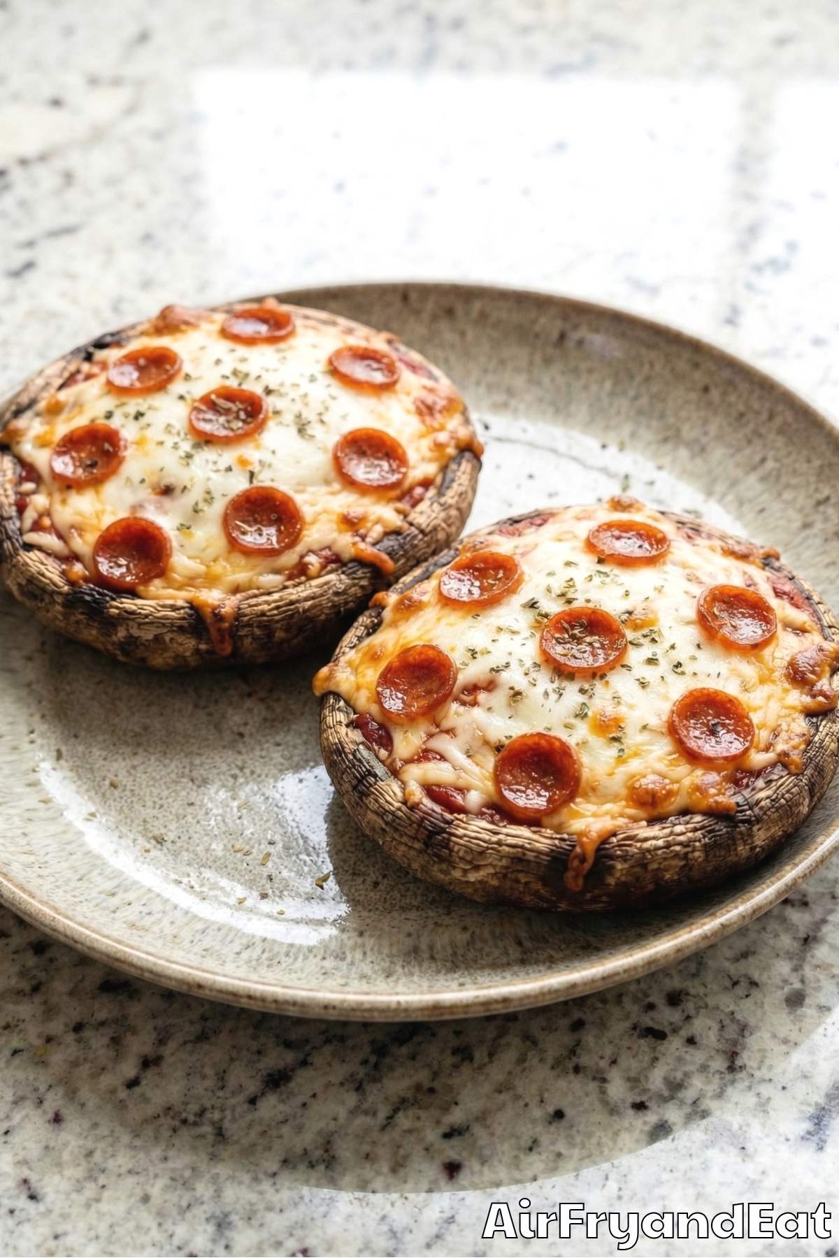 Golden air fryer stuffed portobello mushrooms
