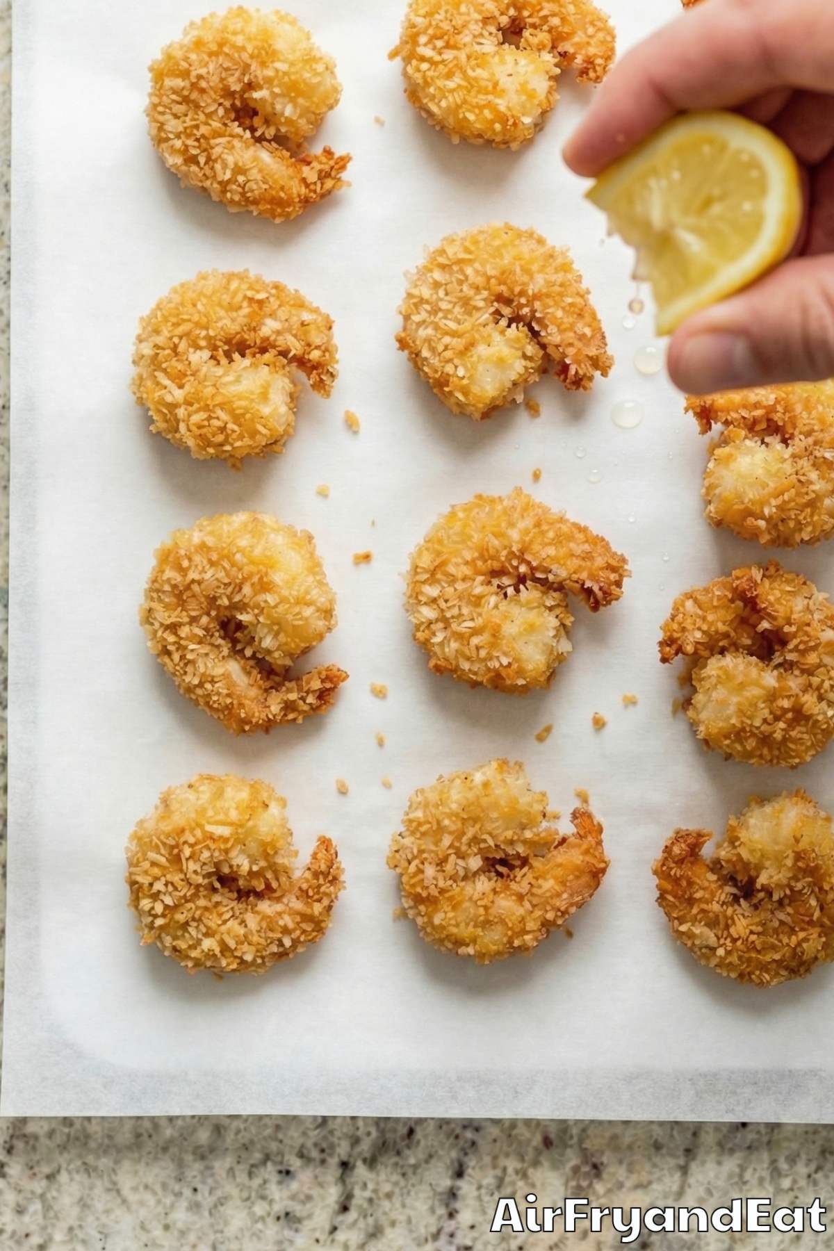 Light and crispy air fryer popcorn shrimp