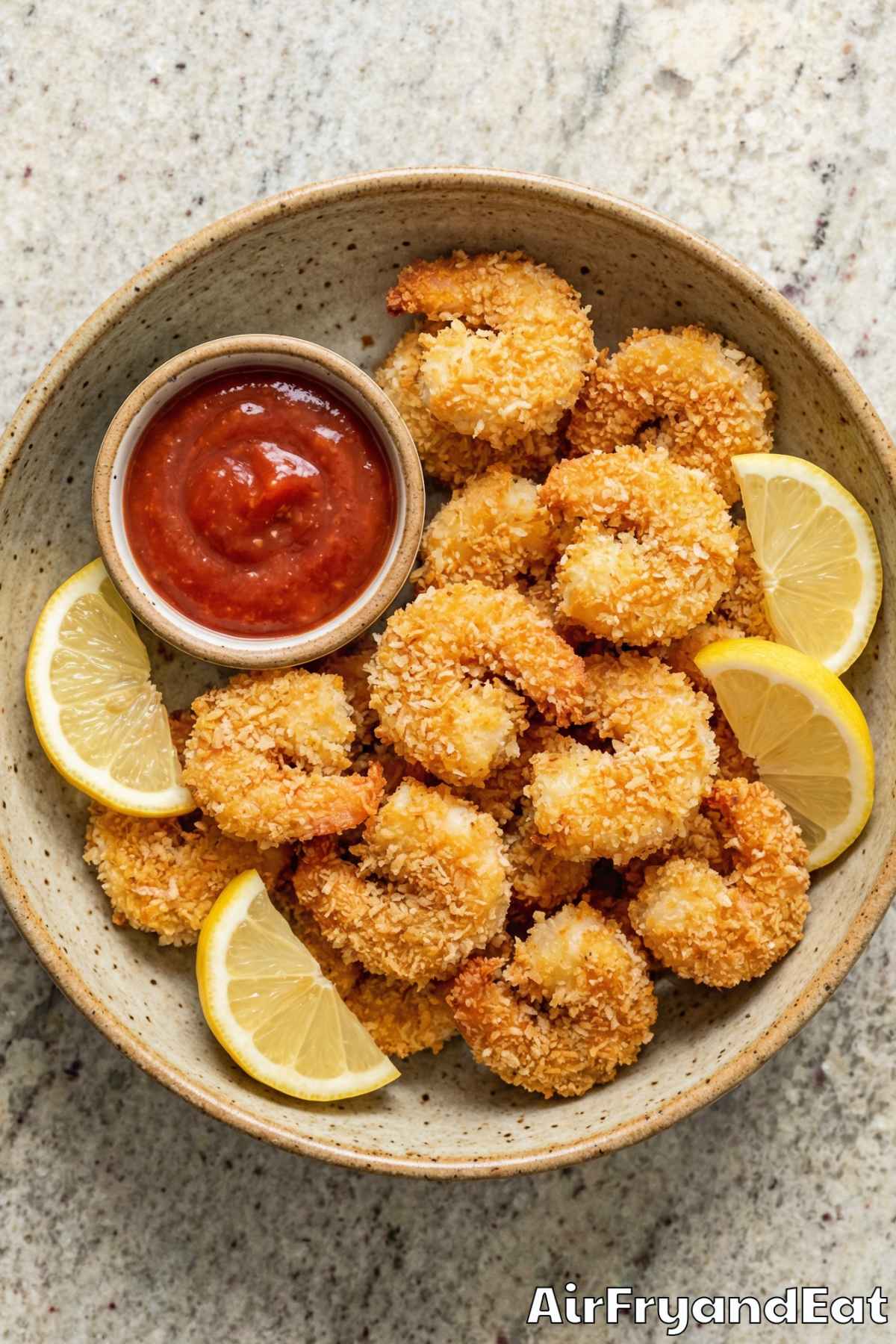 Savory air fryer popcorn shrimp with sauce