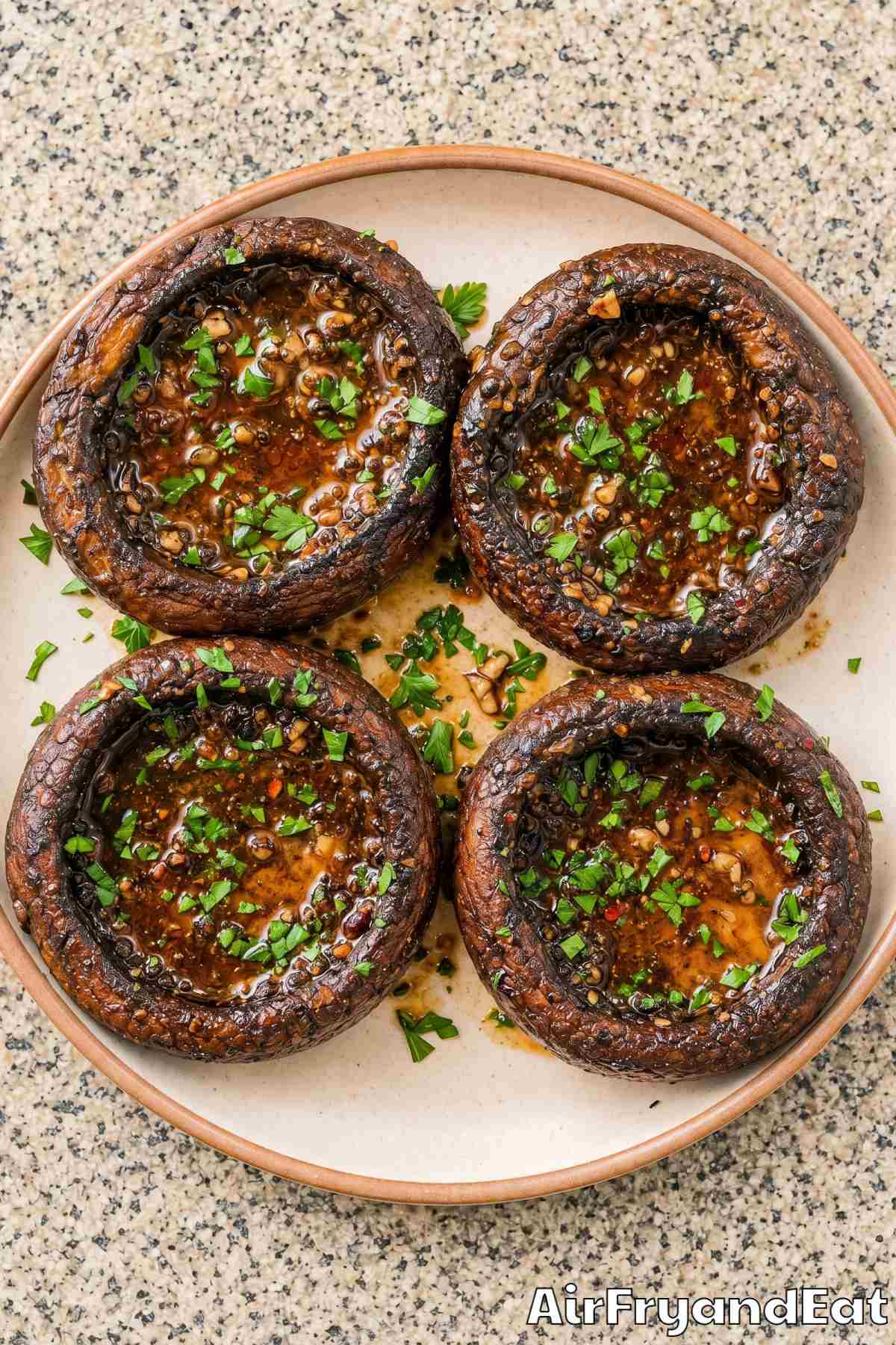 Savory air fryer portobello mushrooms close up