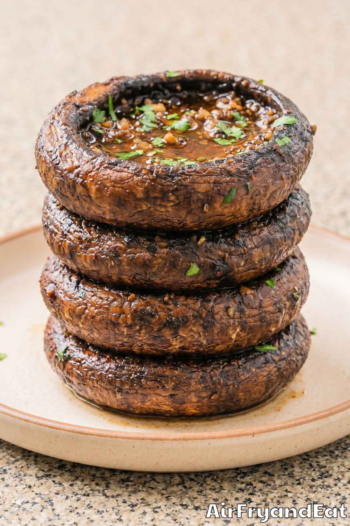 Juicy air fryer portobello mushrooms on plate