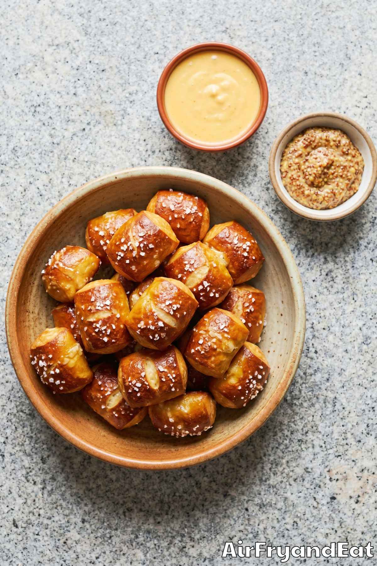 Buttery air fryer pretzel bites on tray