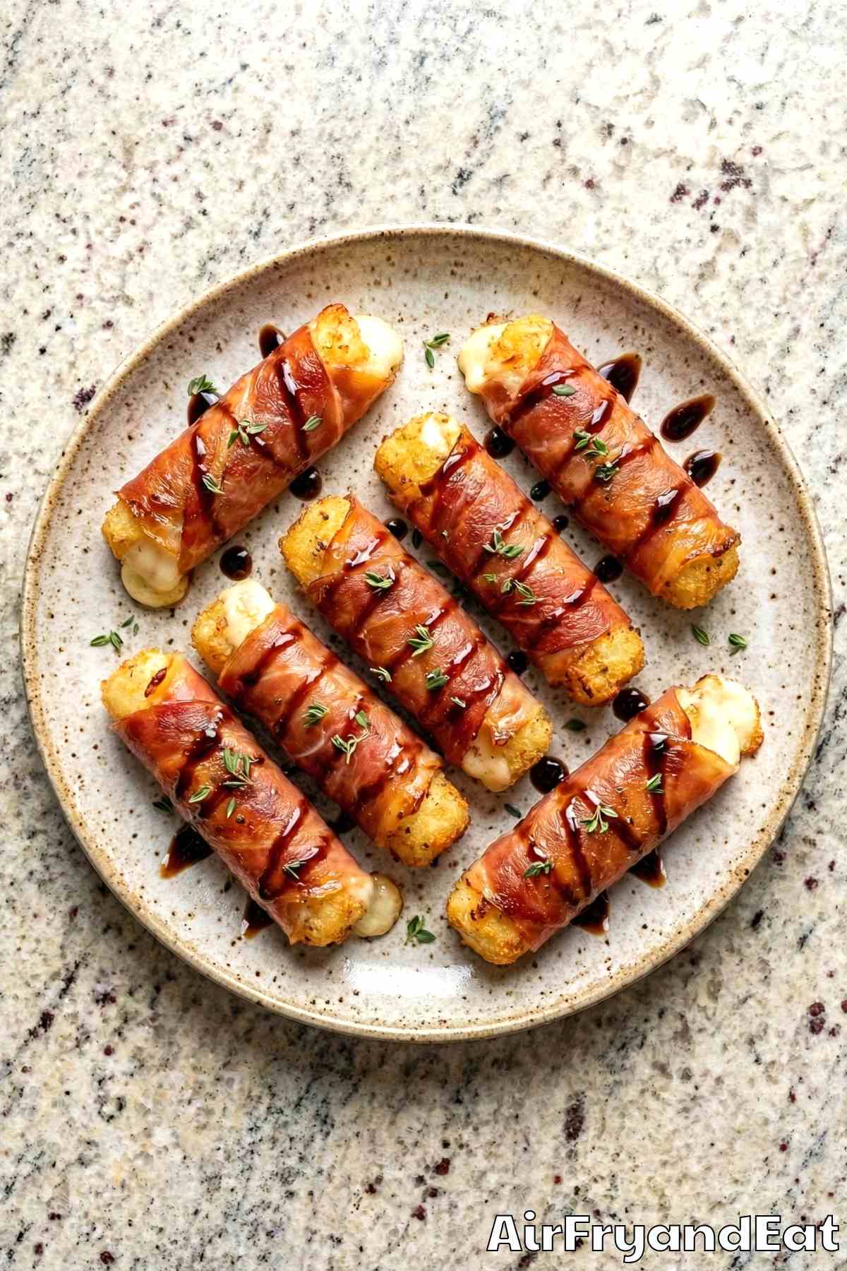 Warm air fryer prosciutto wrapped mozzarella