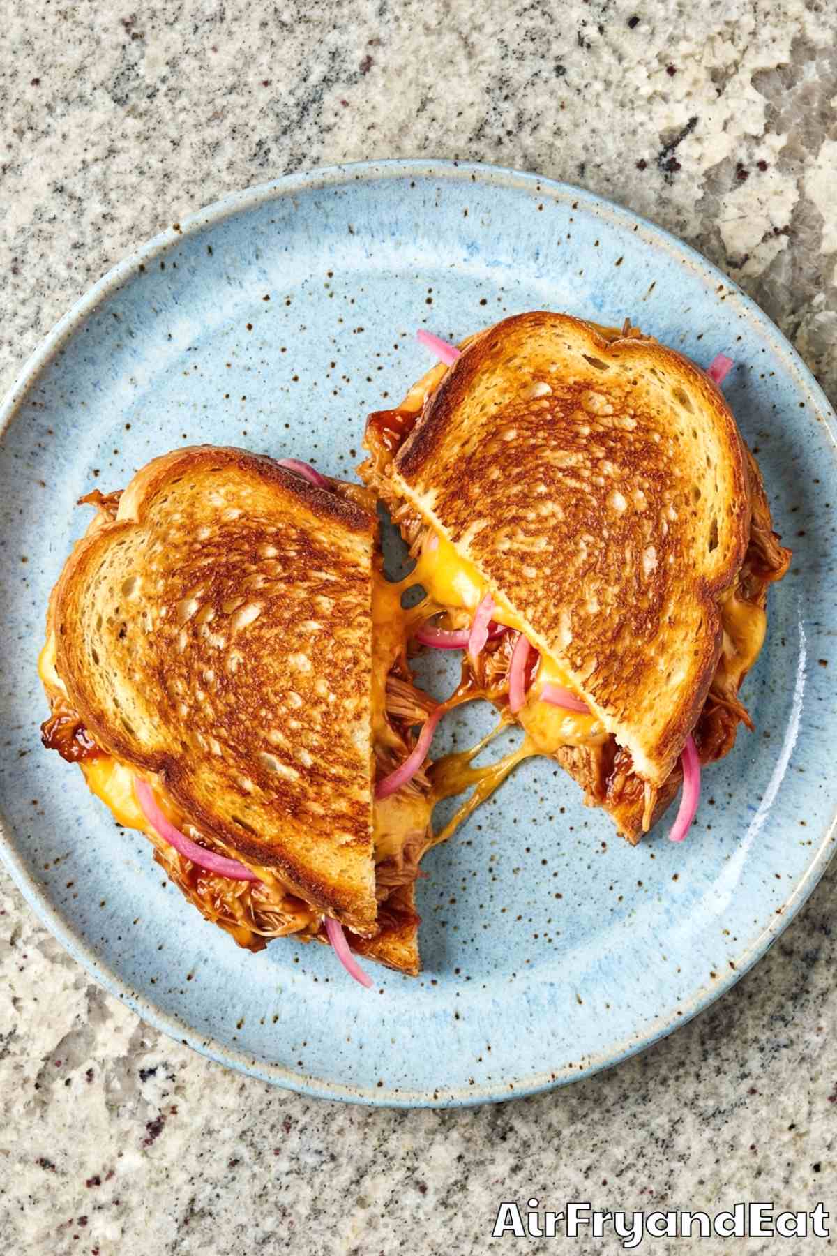 Tender air fryer pulled pork grilled cheese