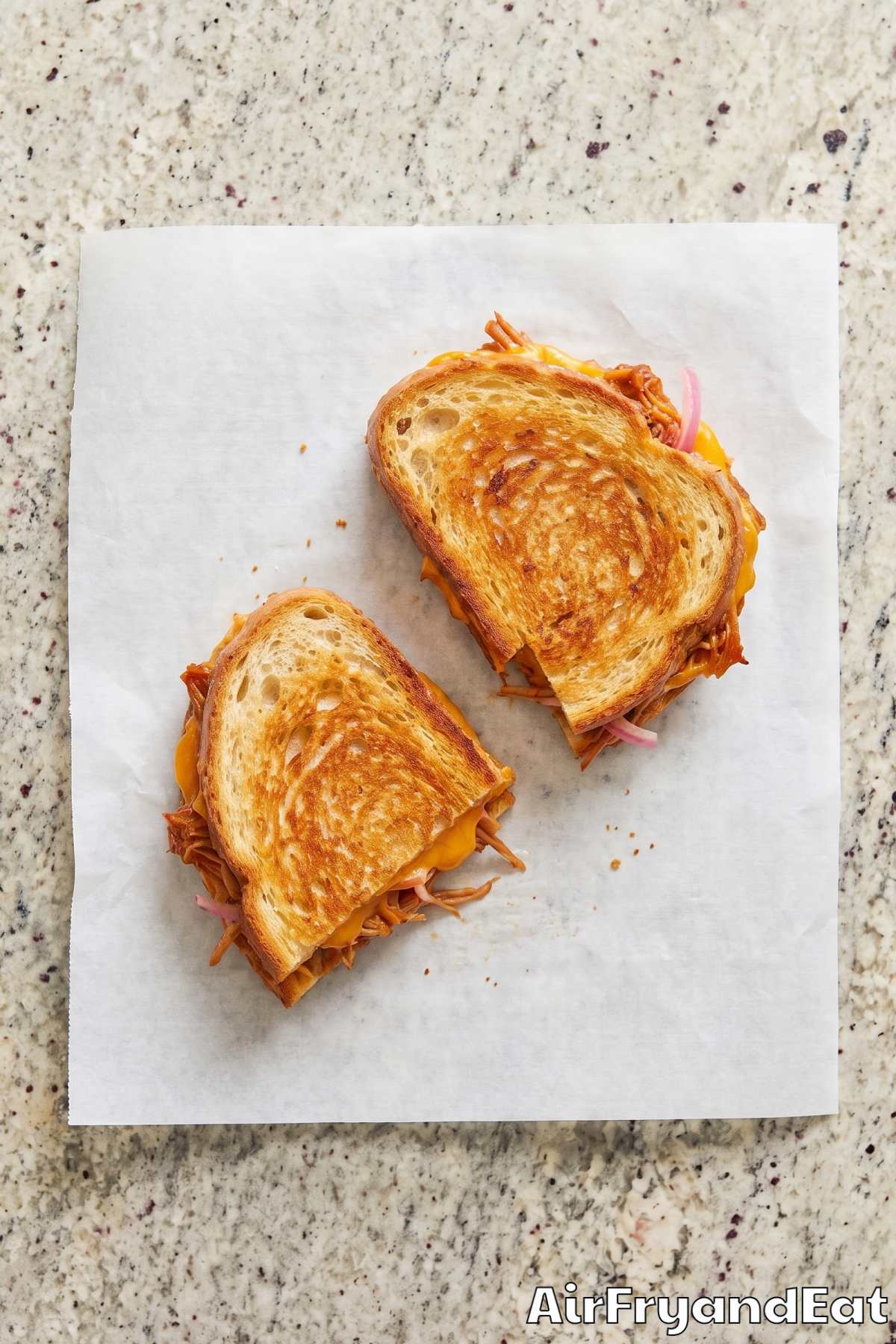 Melty pulled pork cheese sandwich