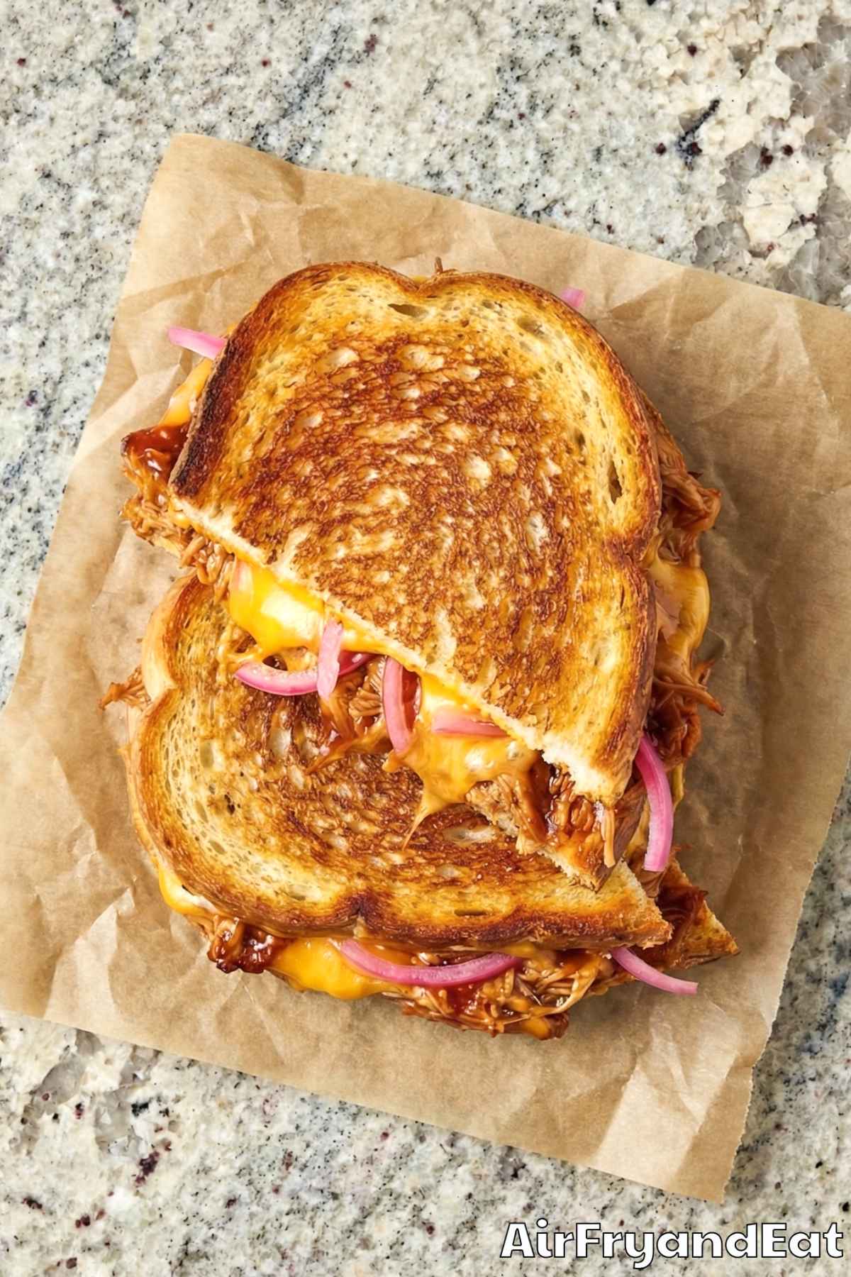 Melty air fryer pulled pork grilled cheese