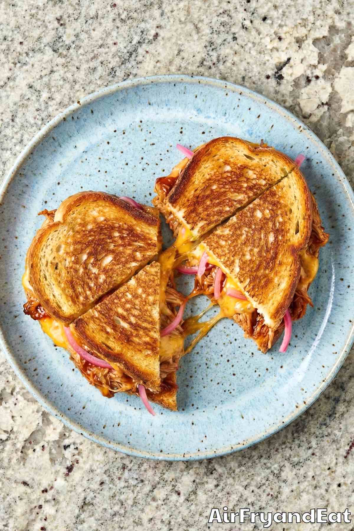 Savory air fryer pulled pork grilled cheese