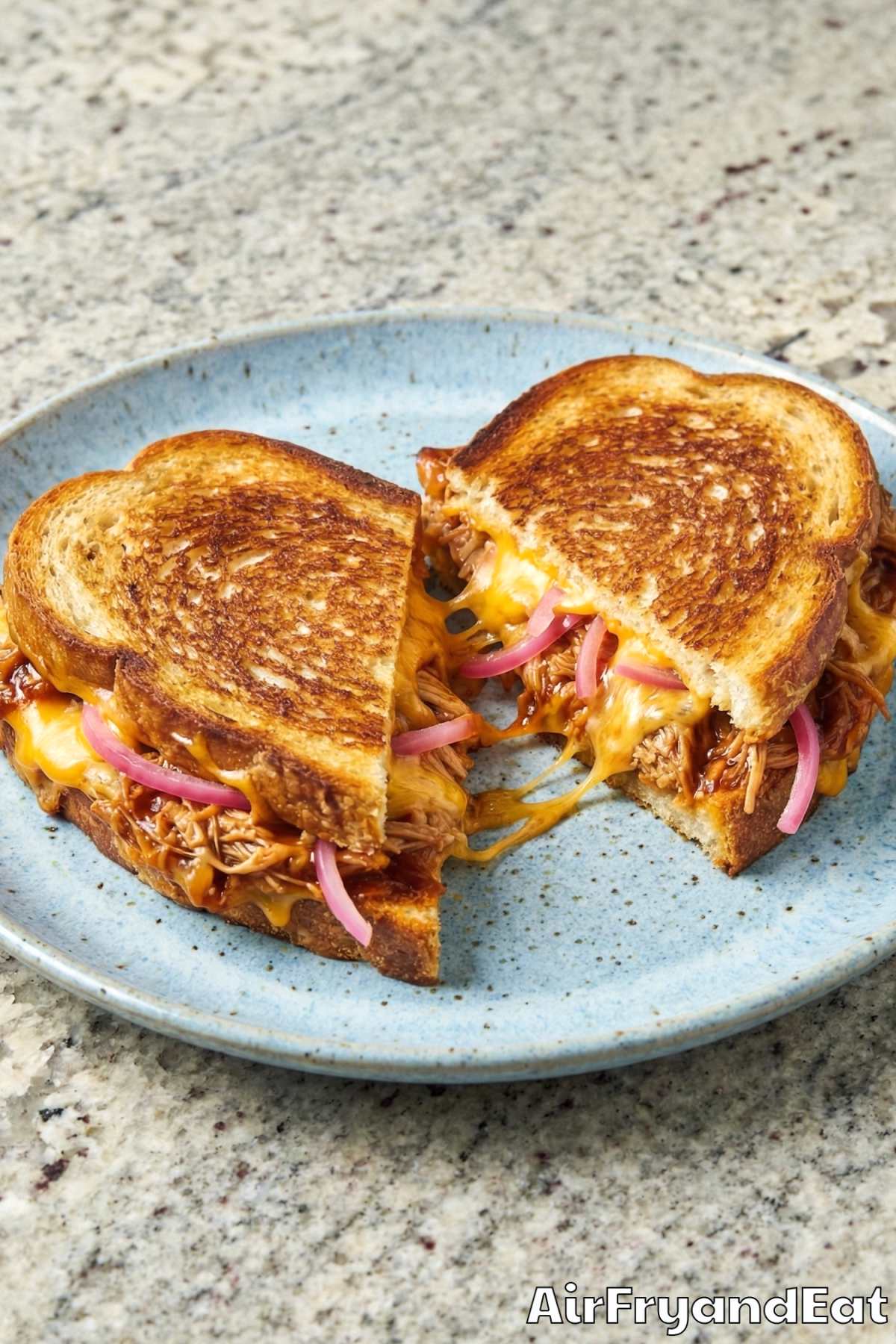 Comforting air fryer pulled pork grilled cheese