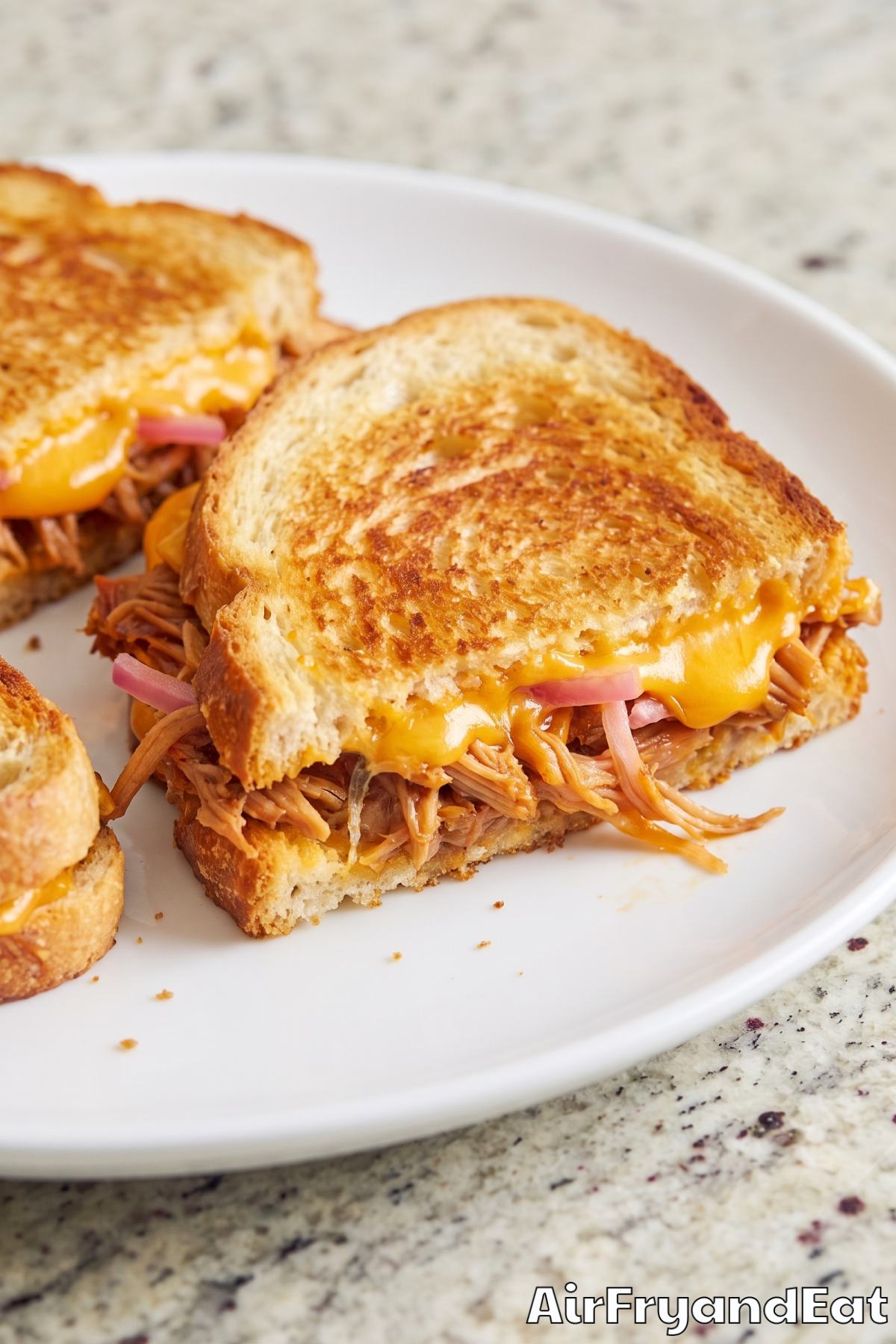 Golden grilled cheese with pulled pork