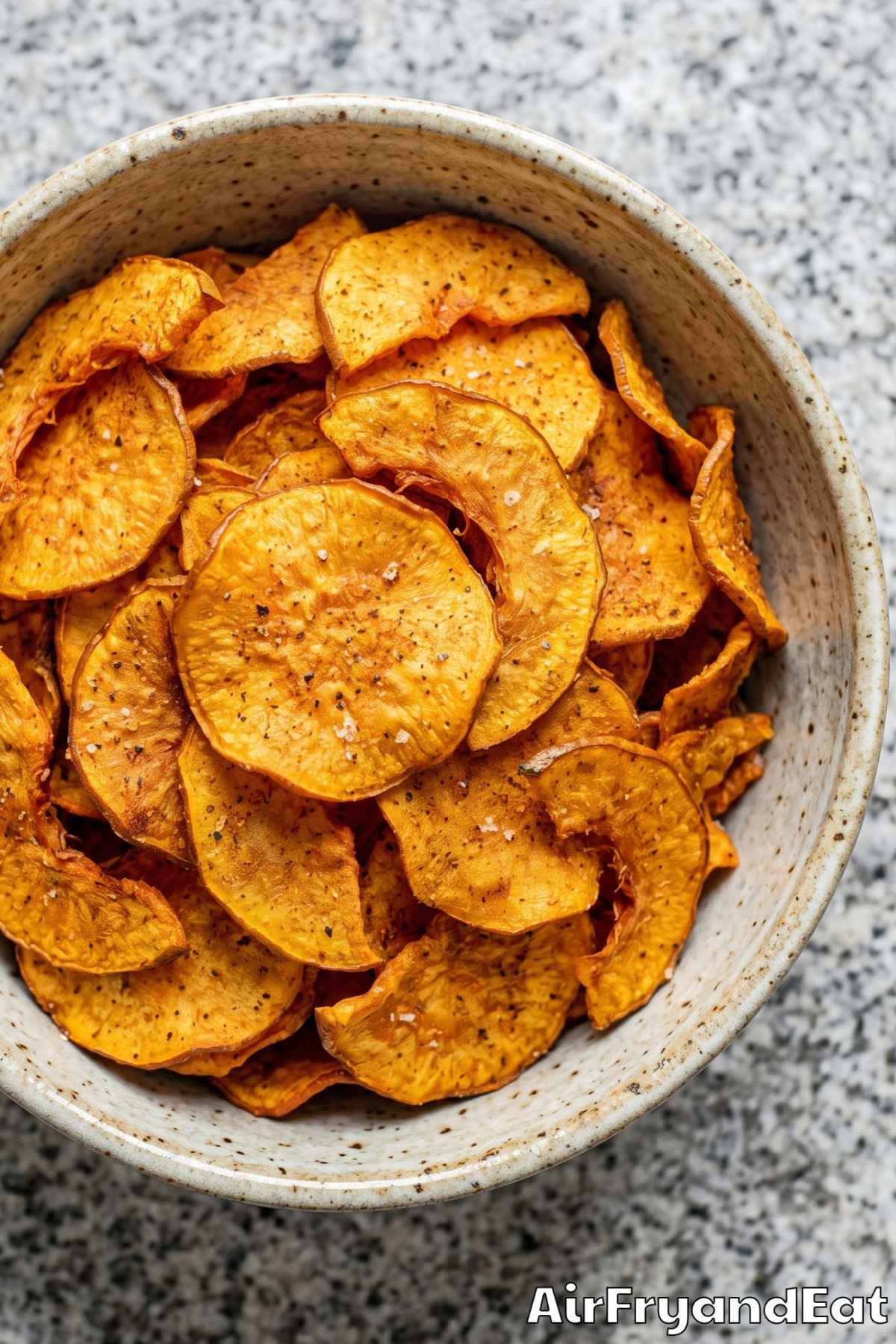 Golden air fryer pumpkin chips close-up
