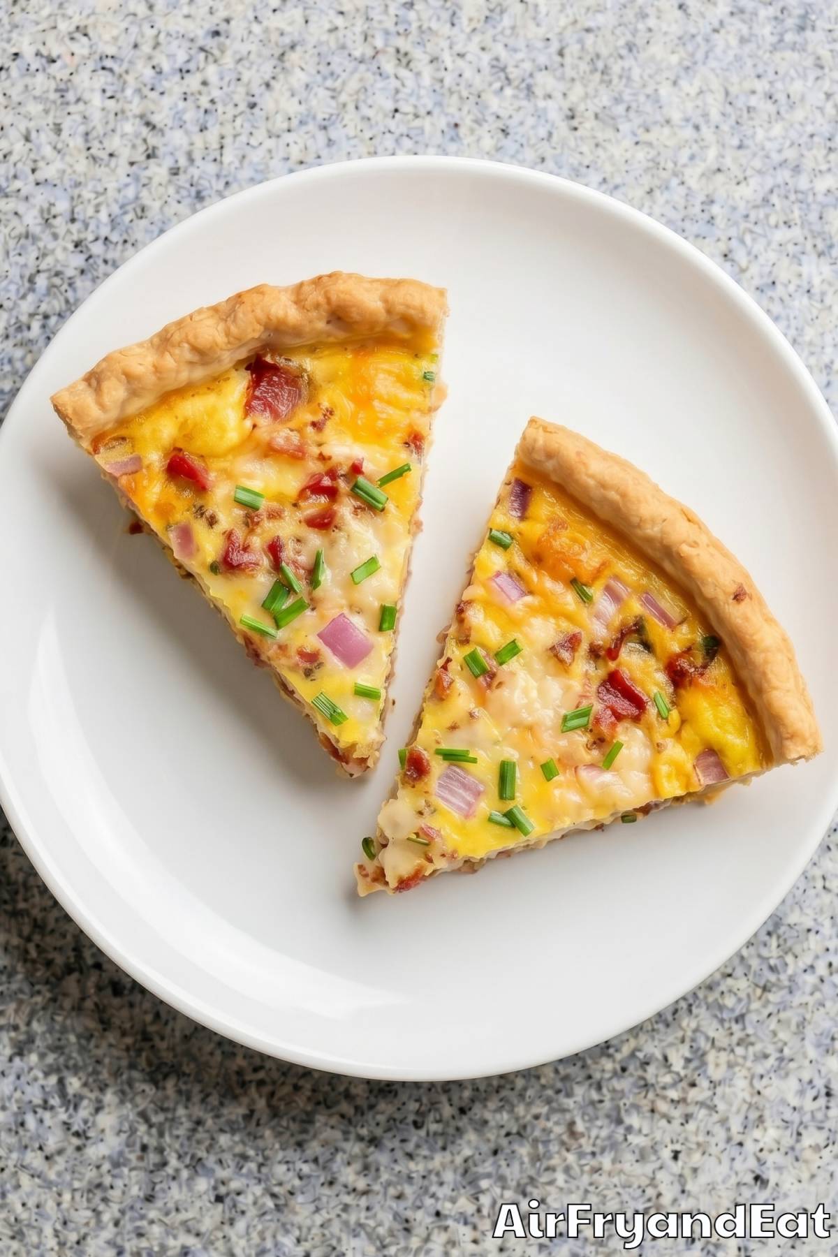 Golden air fryer quiche on a plate
