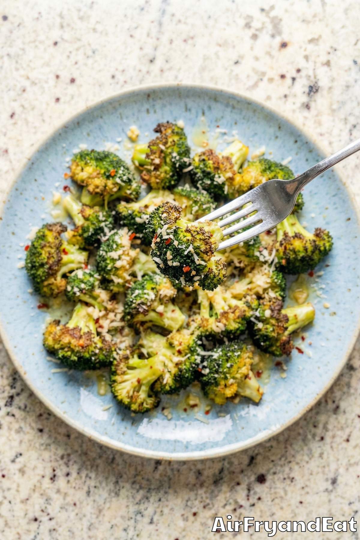 Tender air fryer roasted broccoli pieces