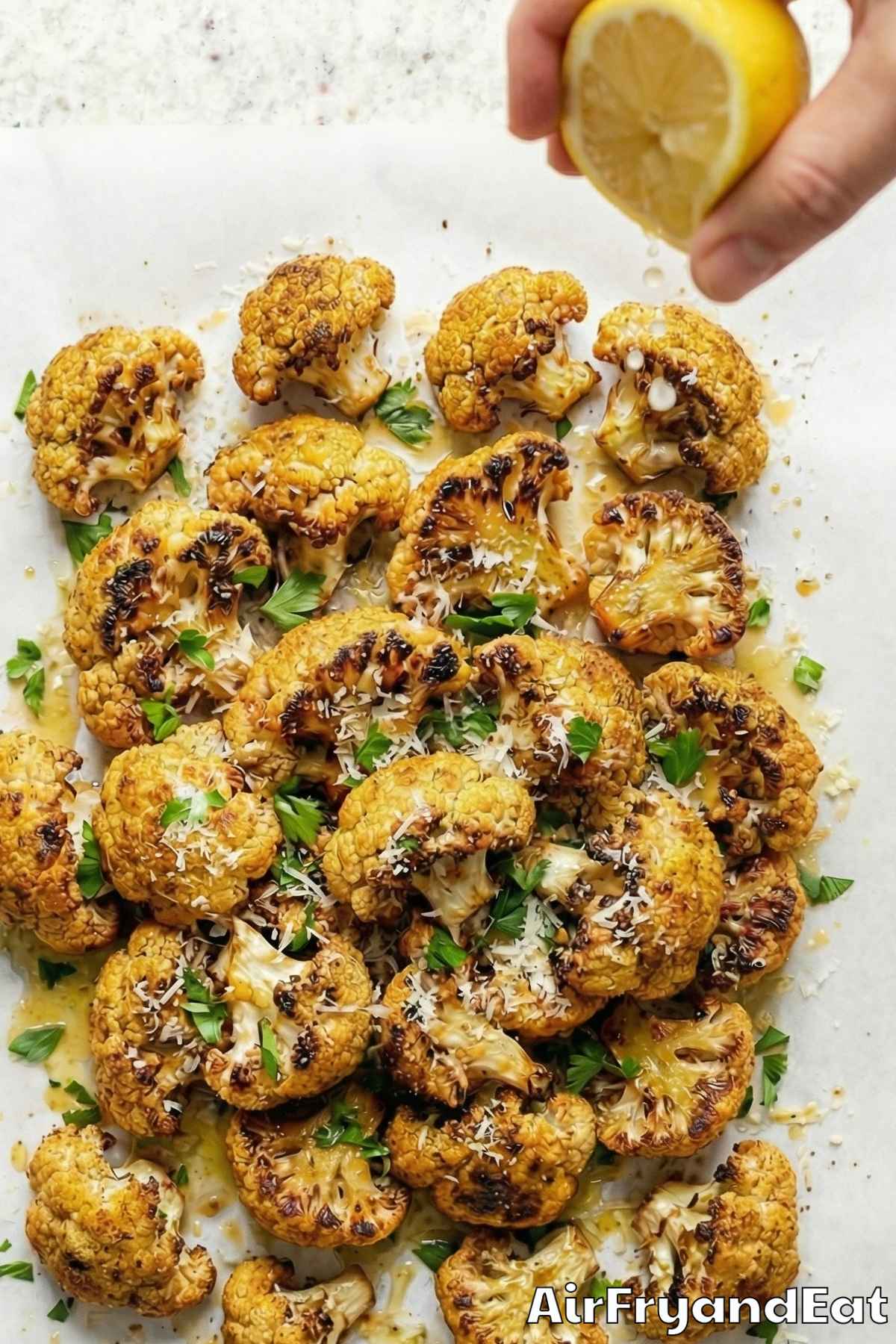 Crunchy air fryer roasted cauliflower pieces