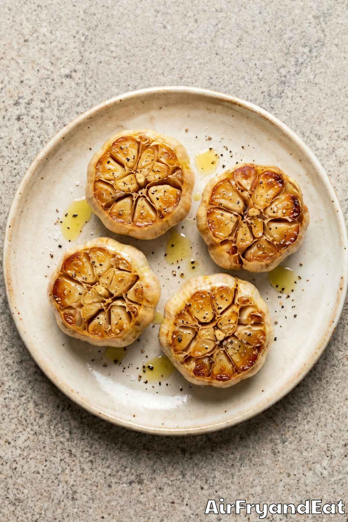 Easy air fryer roasted garlic on a plate