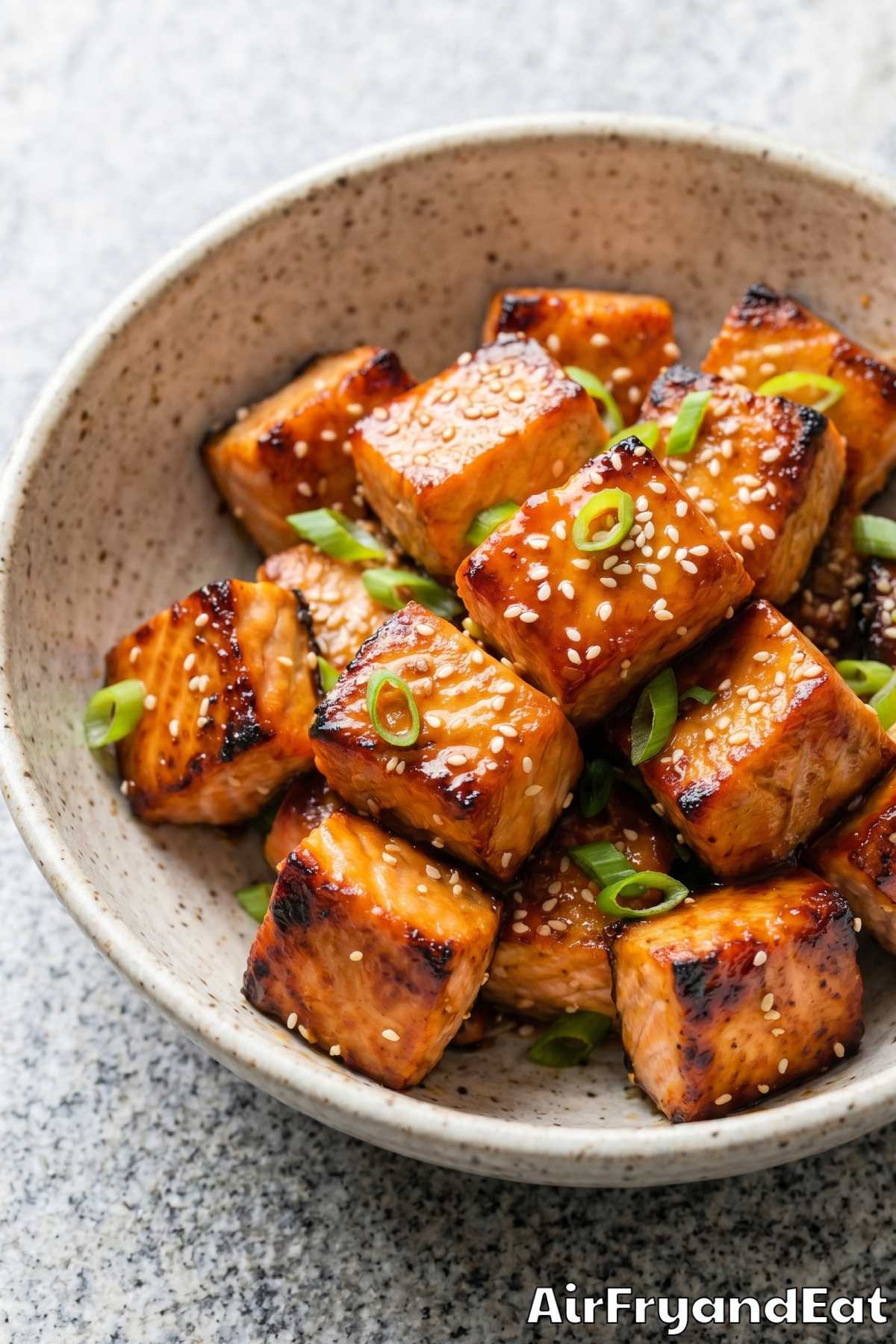 Easy air fryer salmon bites on a platter