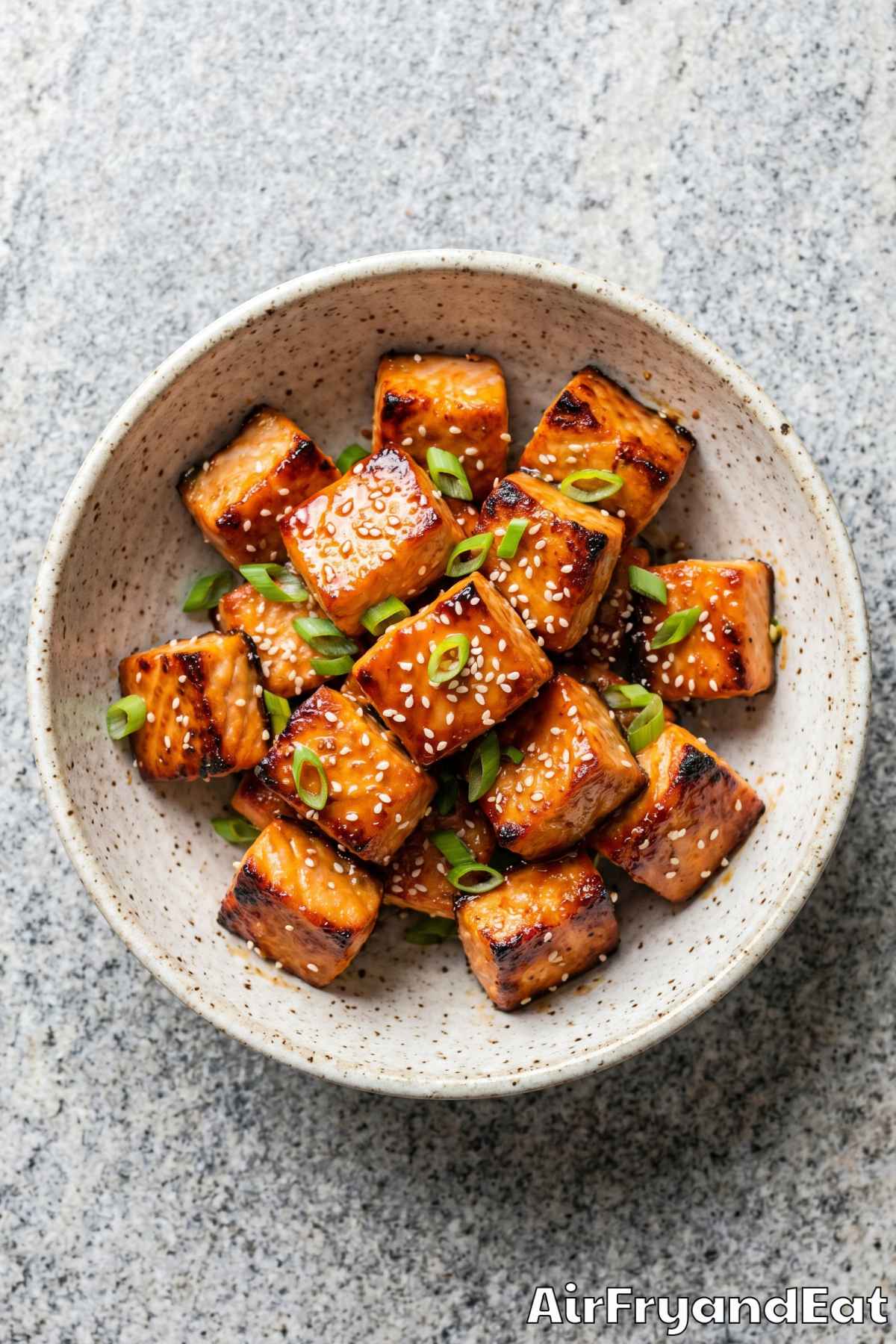 Juicy air fryer salmon bites ready to serve