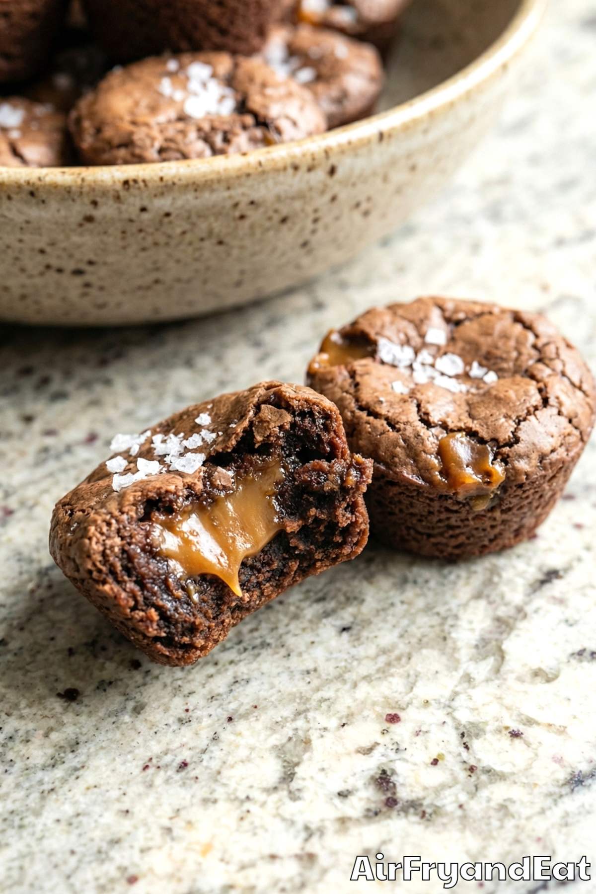 Gooey air fryer salted caramel brownie bites