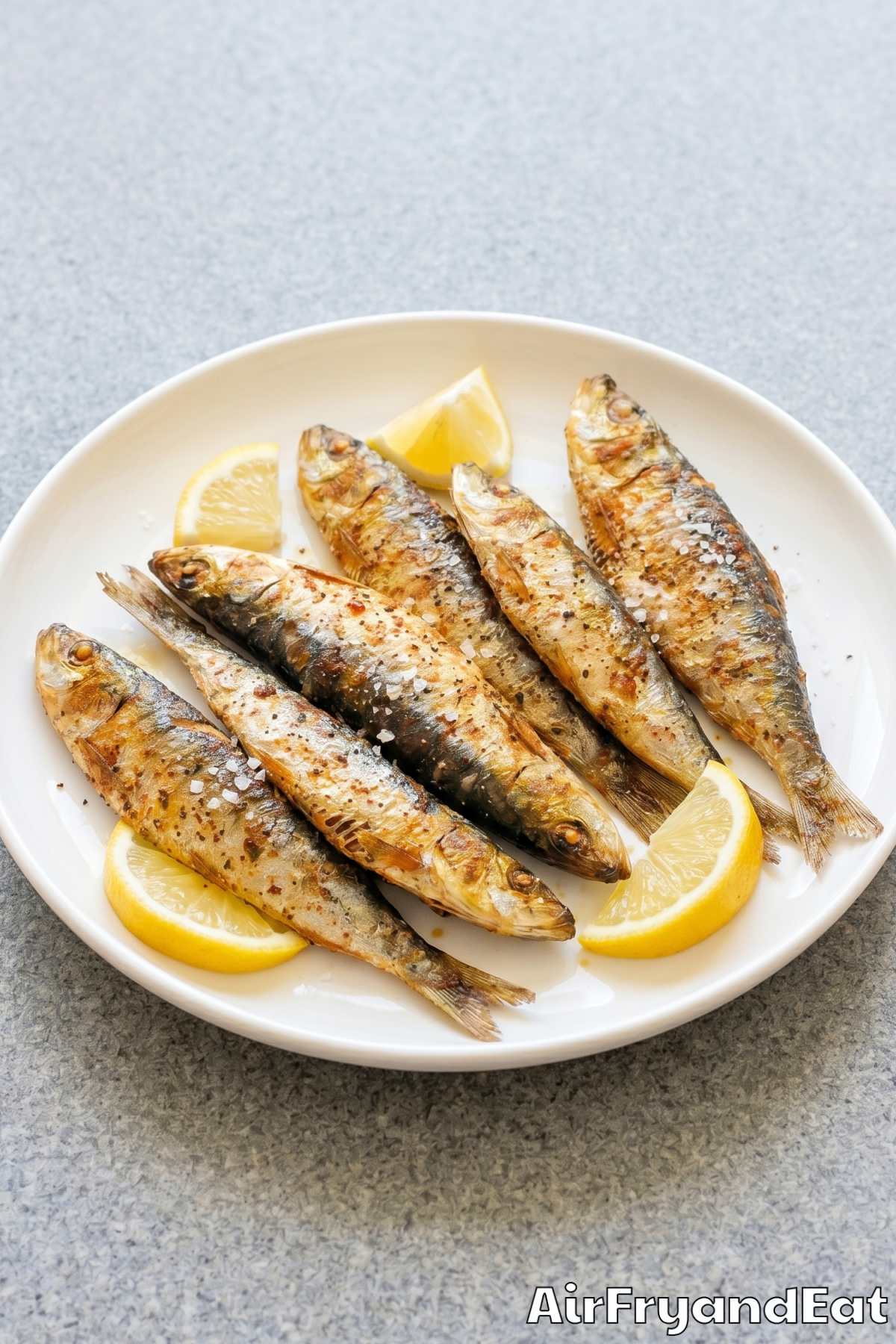 Seasoned air fryer sardines golden brown