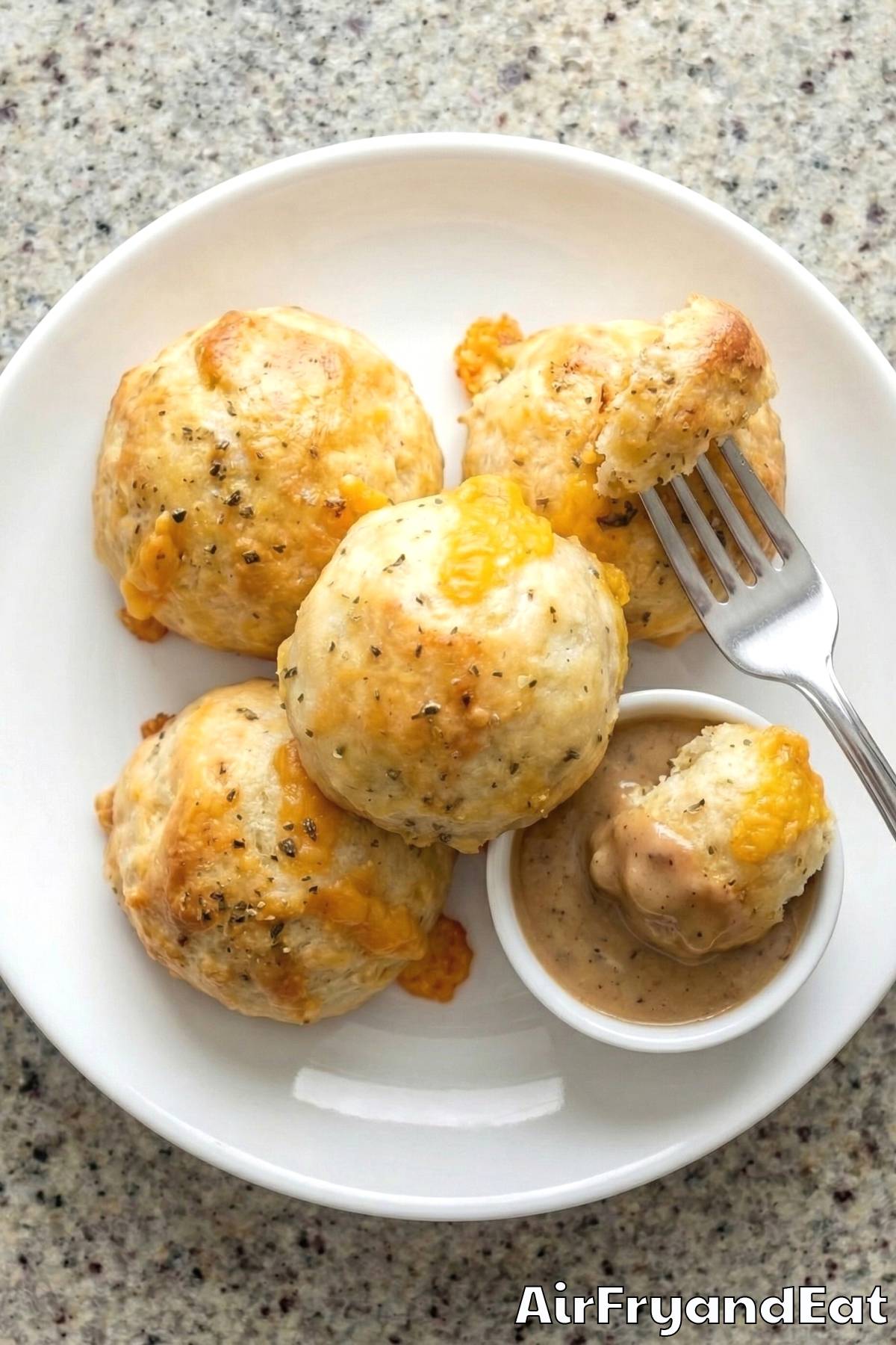 Fluffy sausage and cheese biscuit bites closeup