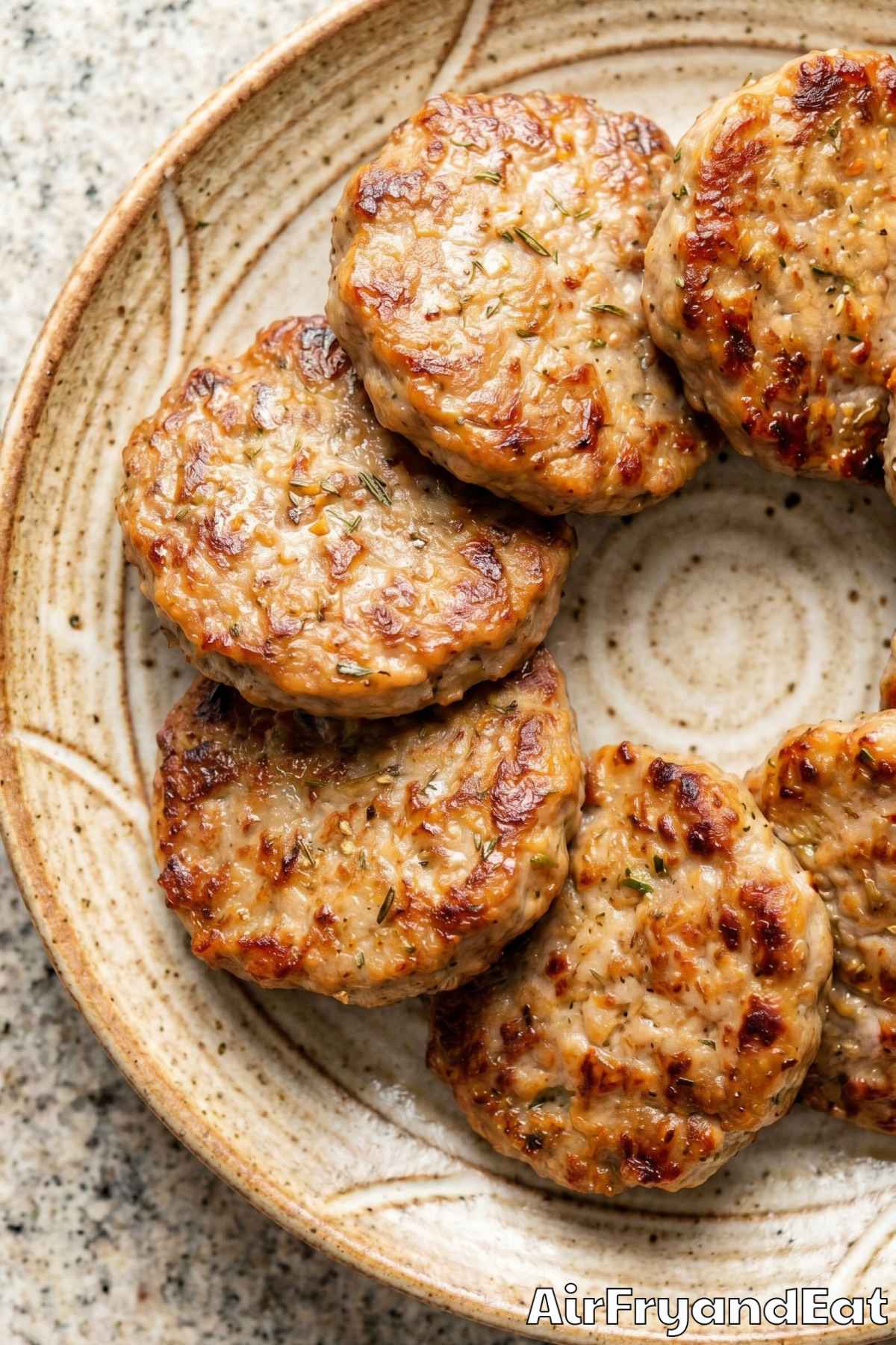 Hearty air fryer sausage patties browned well