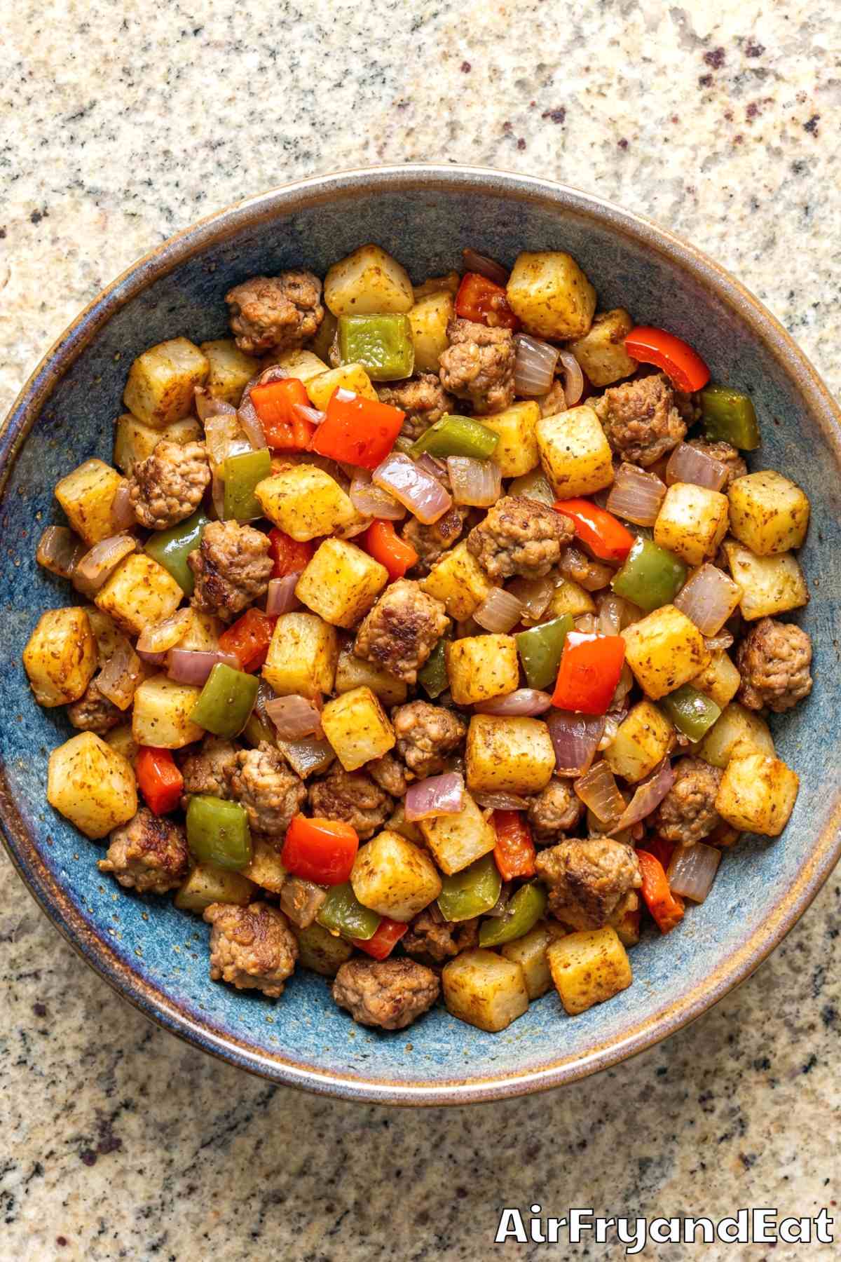 Rustic air fryer sausage & pepper hash