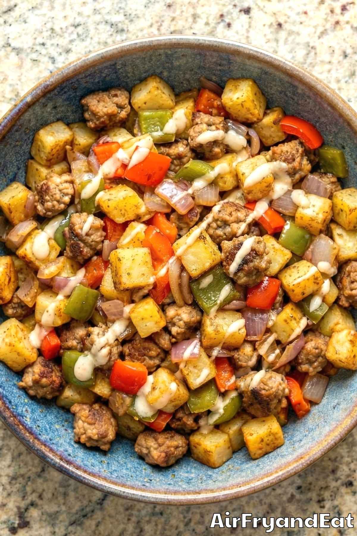 Wholesome air fryer sausage breakfast hash