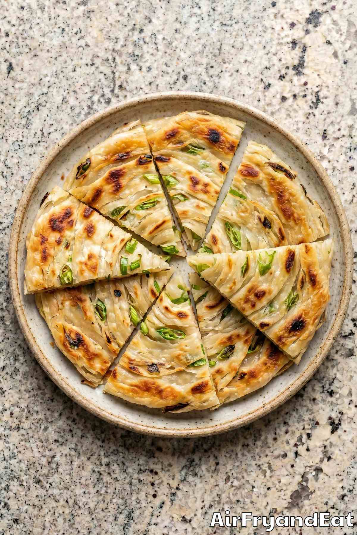 Easy air fryer scallion pancakes on plate