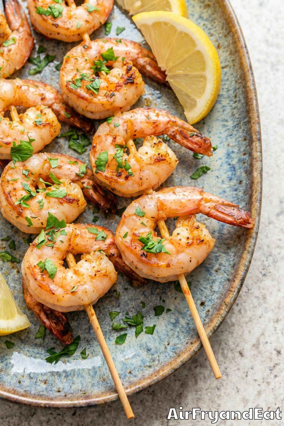 Flavorful air fryer shrimp skewers grilled
