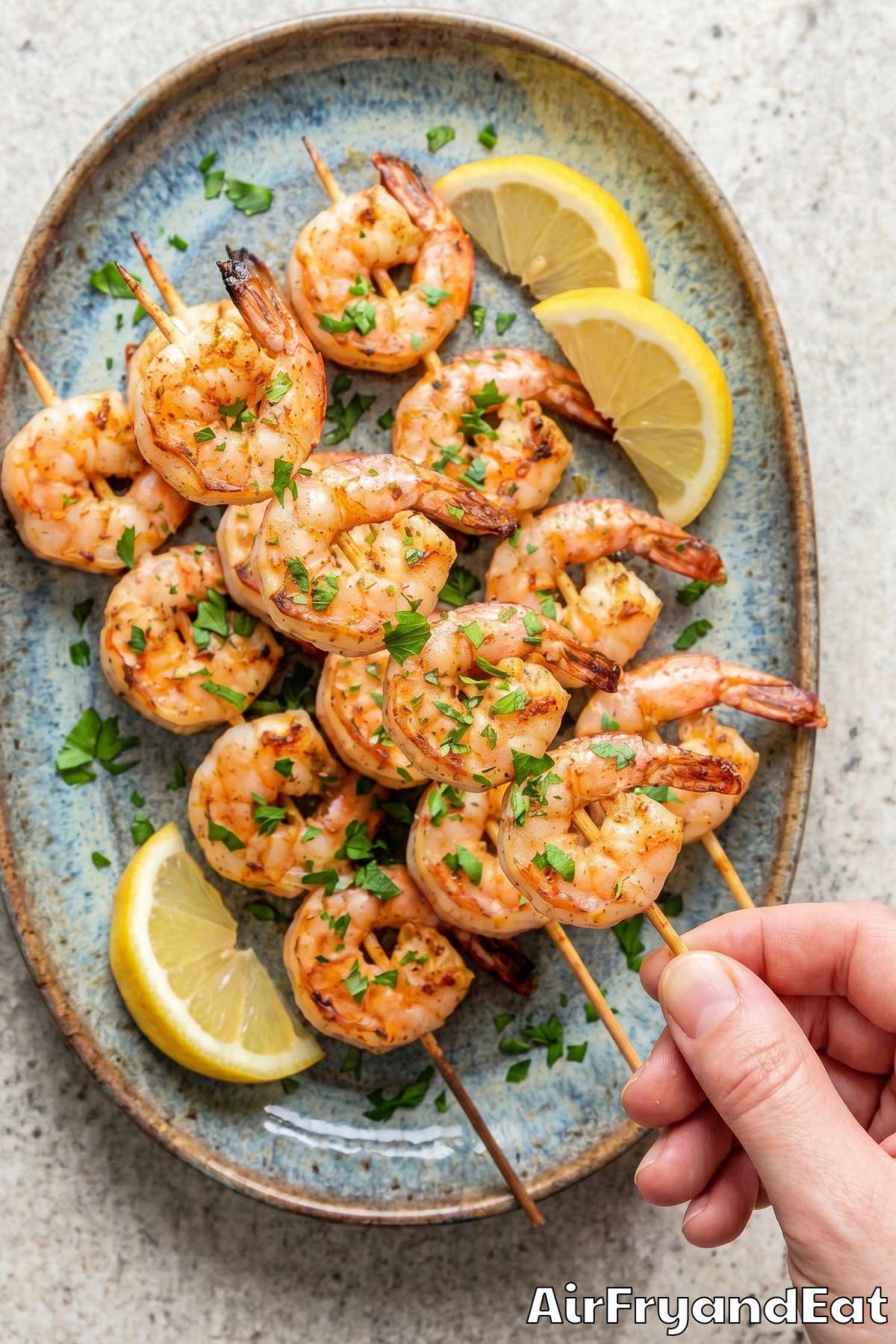 Succulent air fryer shrimp skewers plated