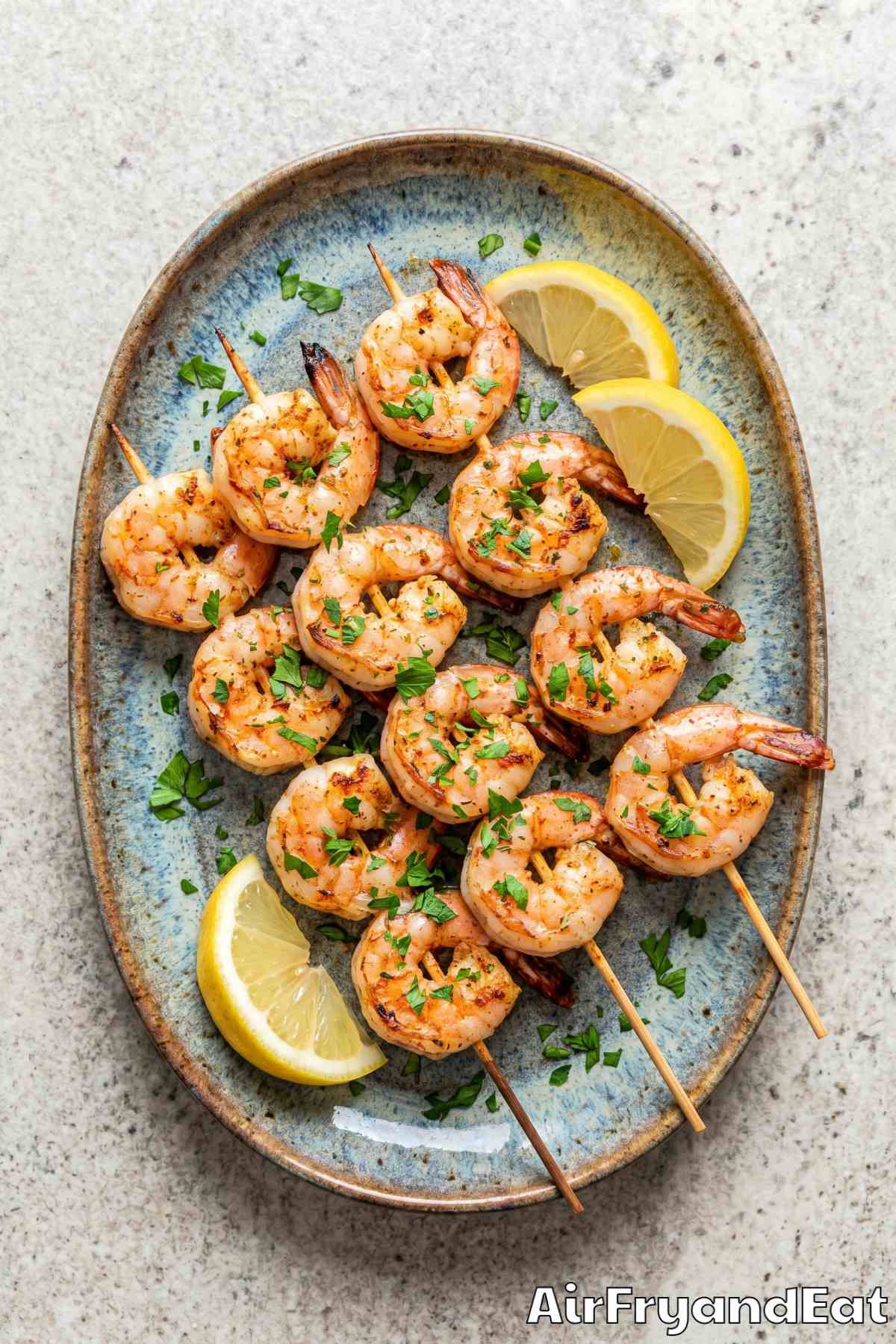 Easy air fryer shrimp skewers with seasoning