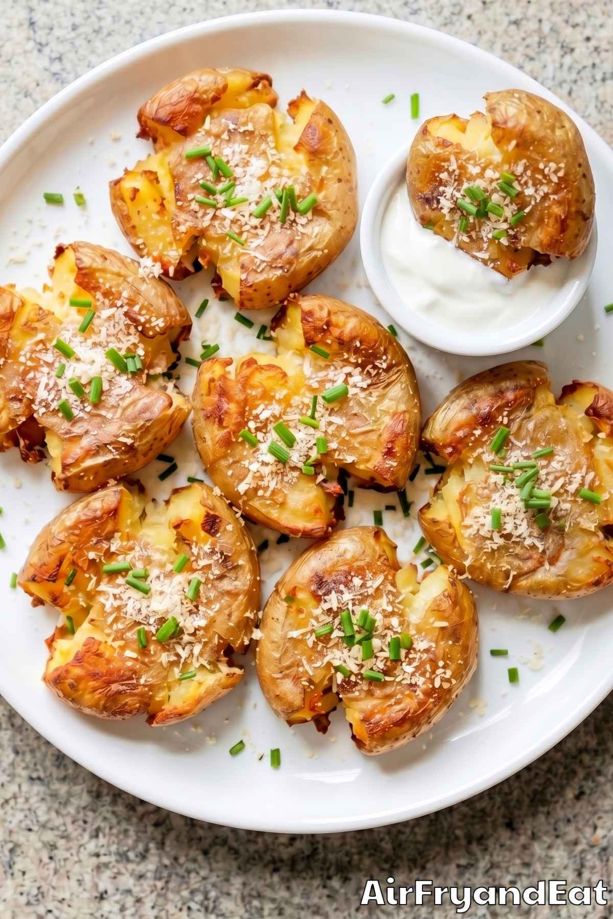 Crunchy air fryer smashed potatoes served warm