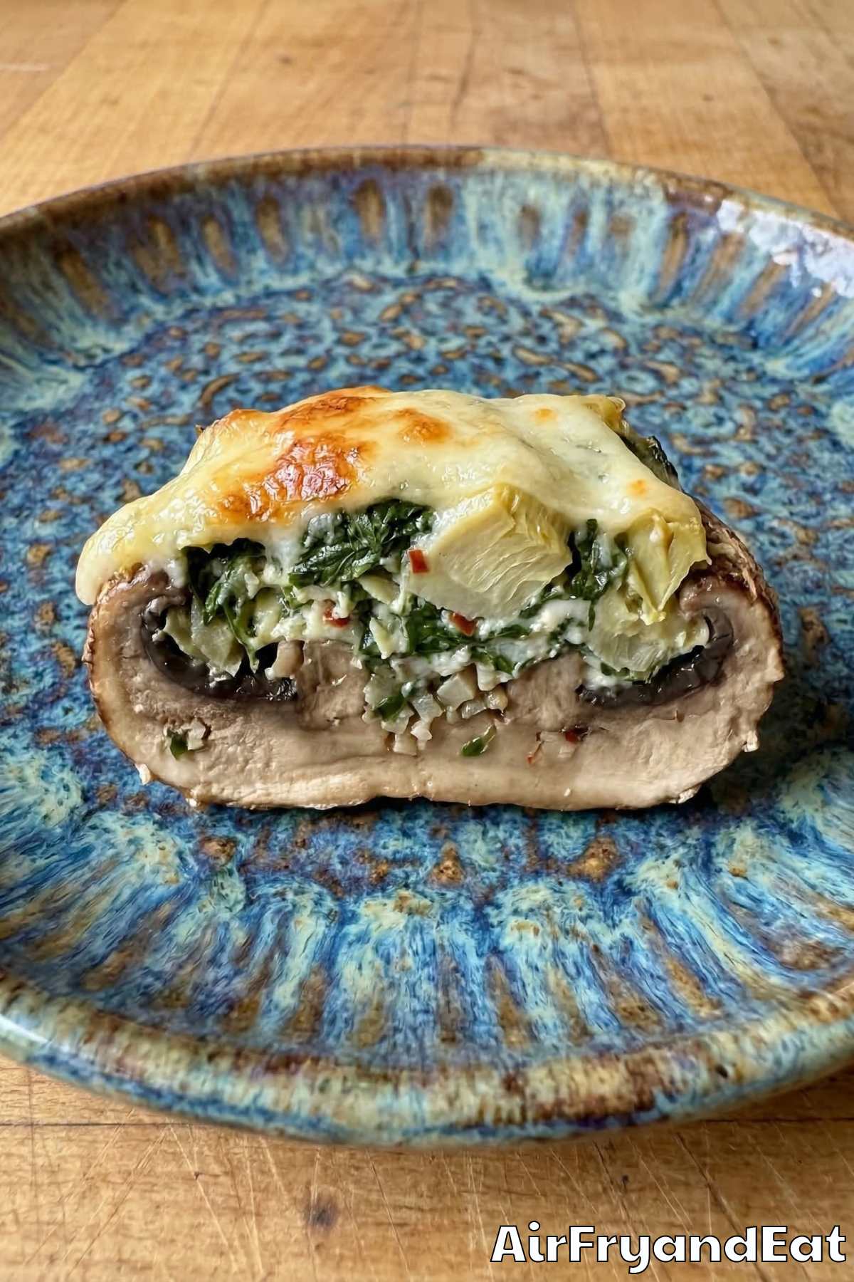 Tender air fryer stuffed mushrooms on a plate