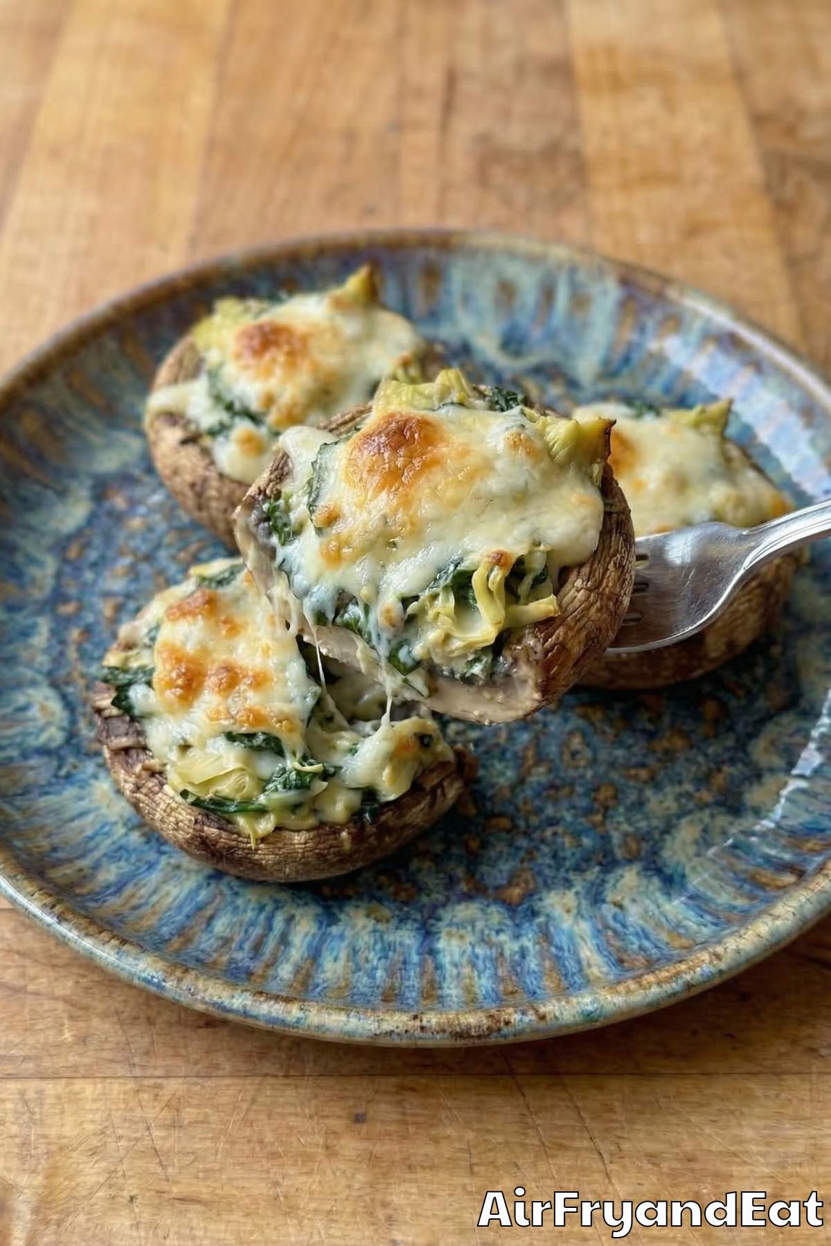 Savory air fryer stuffed mushrooms close-up