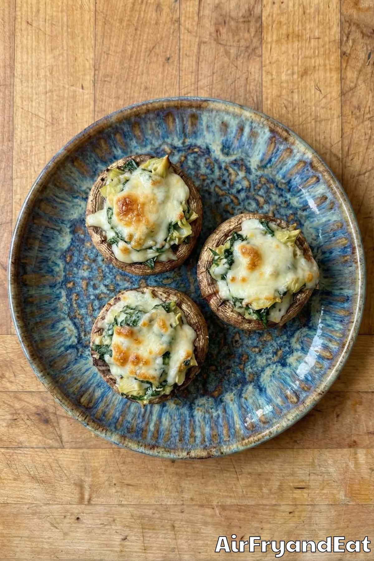 Easy air fryer spinach artichoke mushrooms